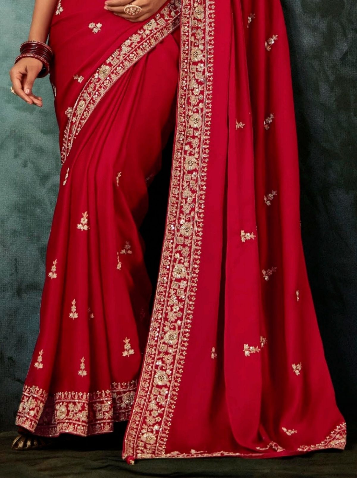 Crimson Red Premium Fancy Silk Saree With Tassels