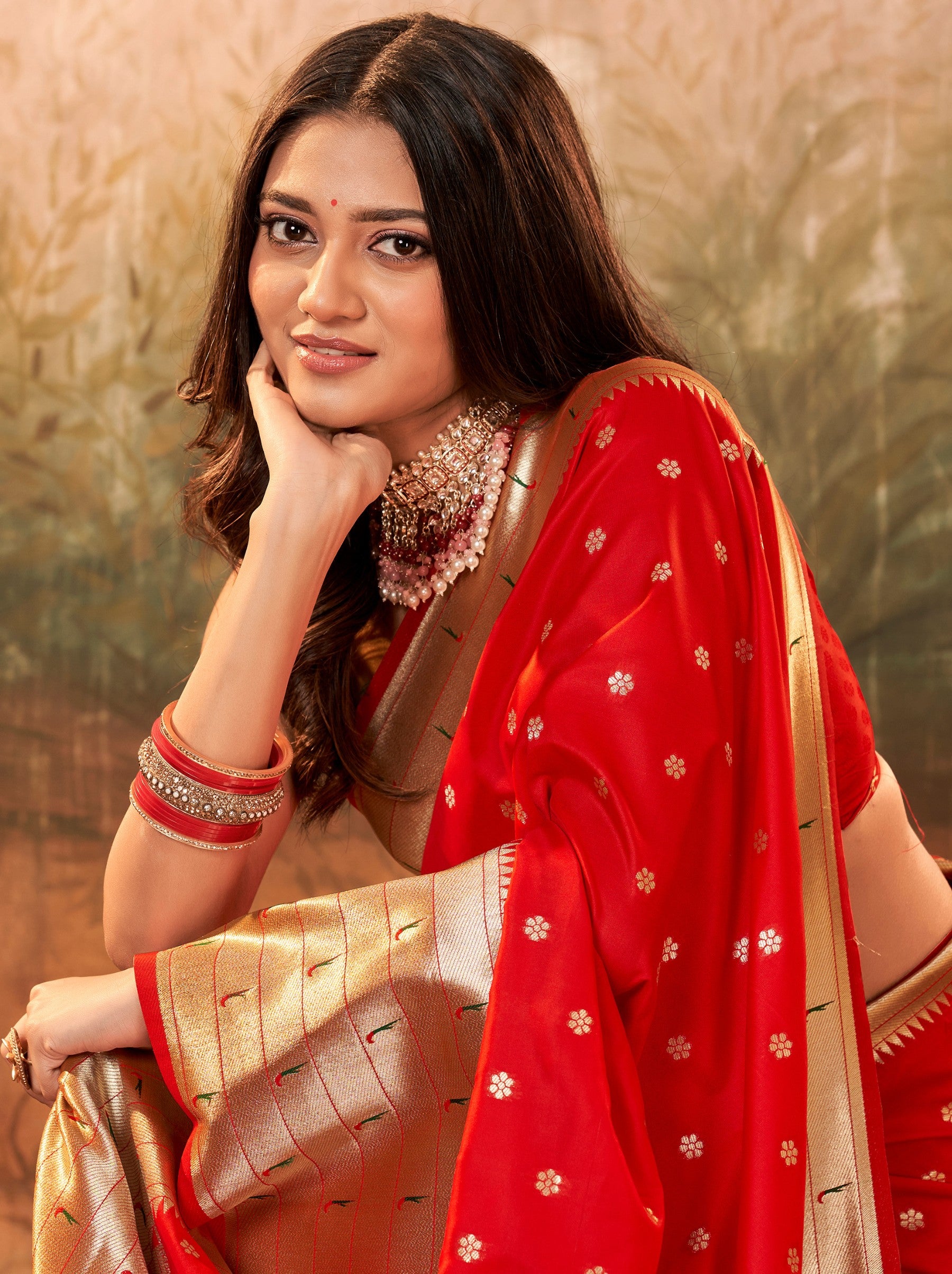 Chili Red Gorgeous Paithani Silk Wedding Saree - TrendOye