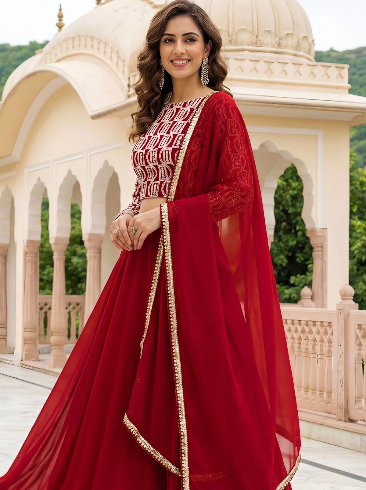 Maroon Red Premium Party Lehenga Set With Sequin Work