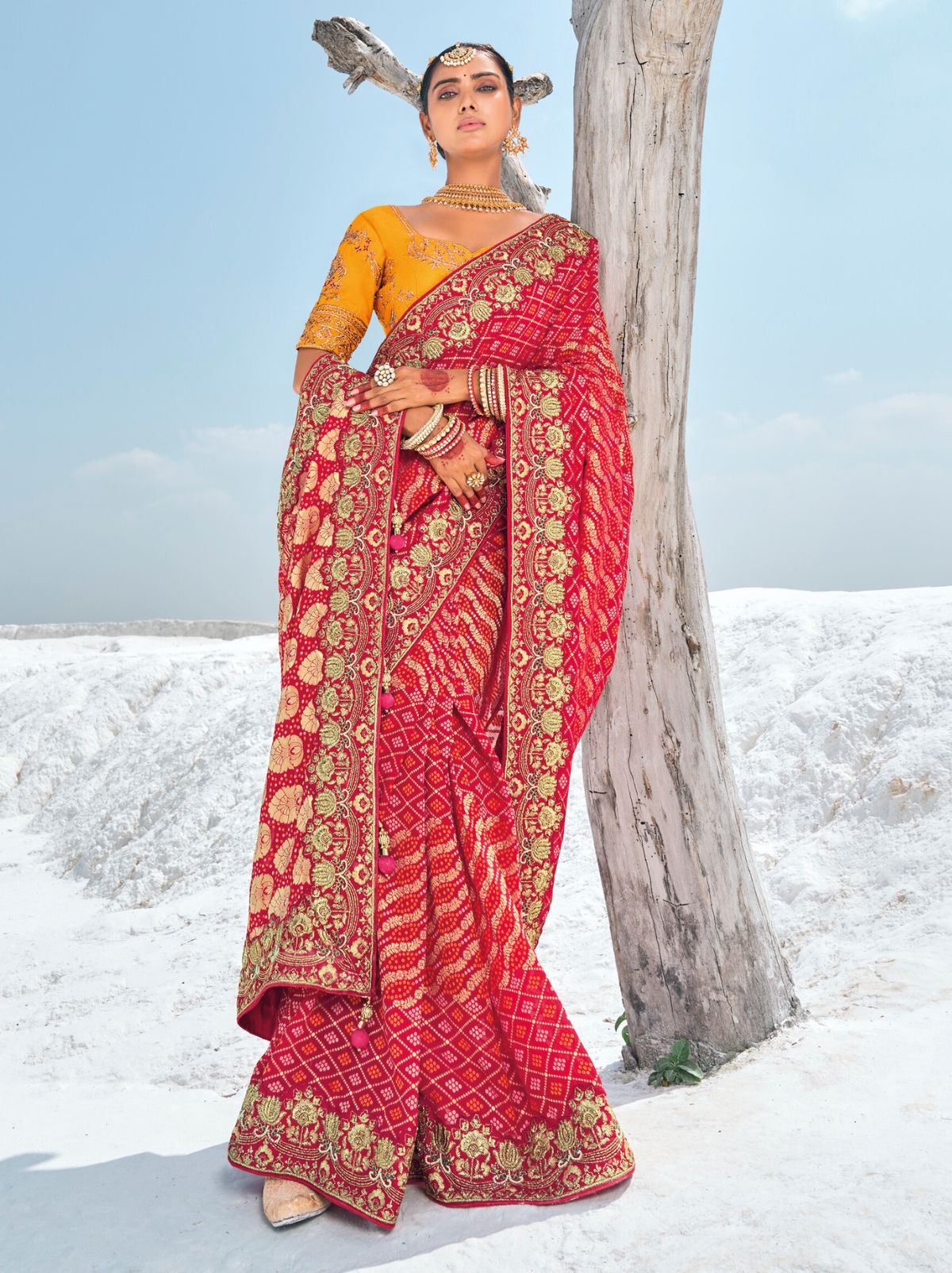 Classic Red Wedding Designer Saree - TrendOye