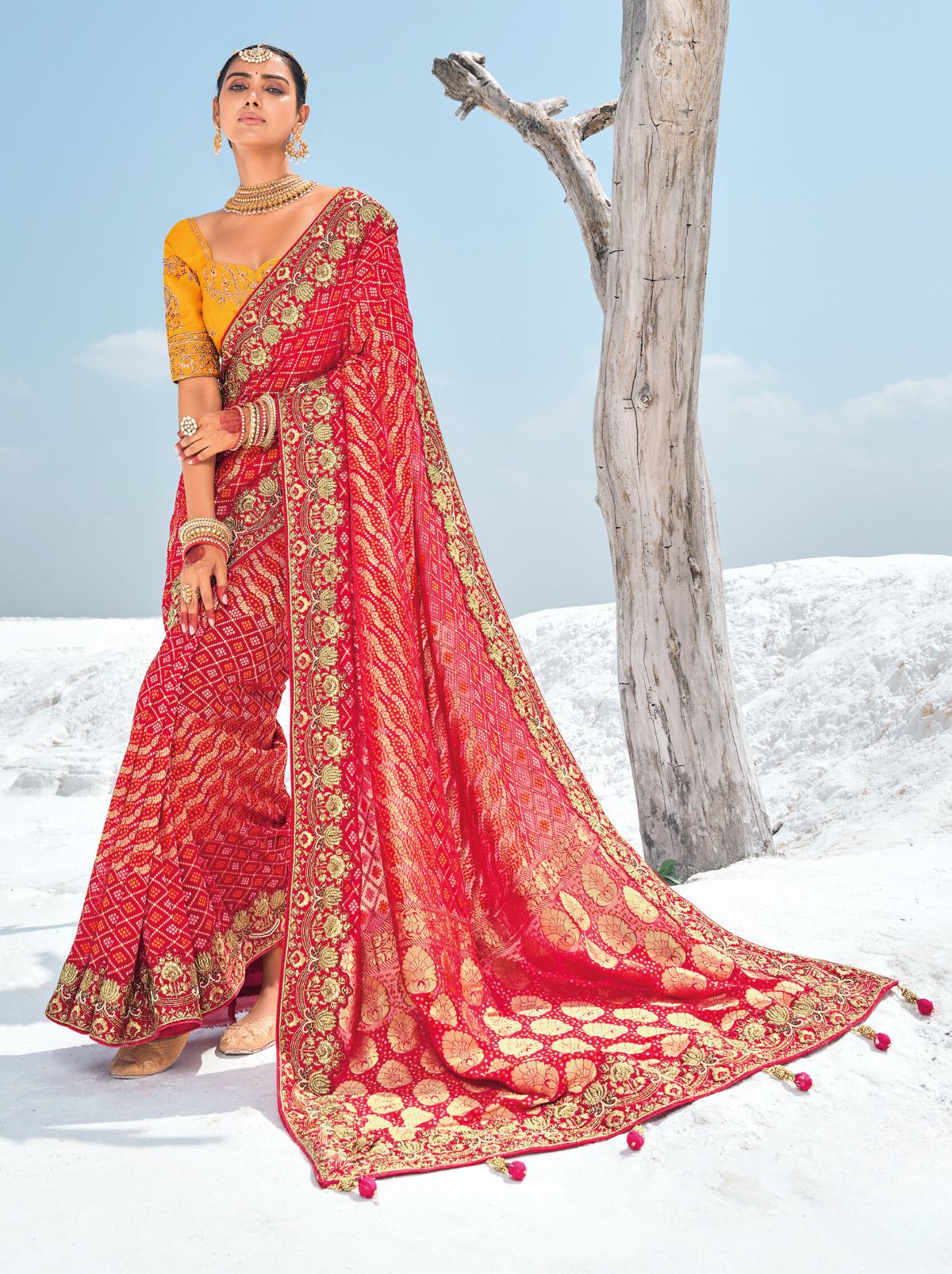 Classic Red Wedding Designer Saree - TrendOye