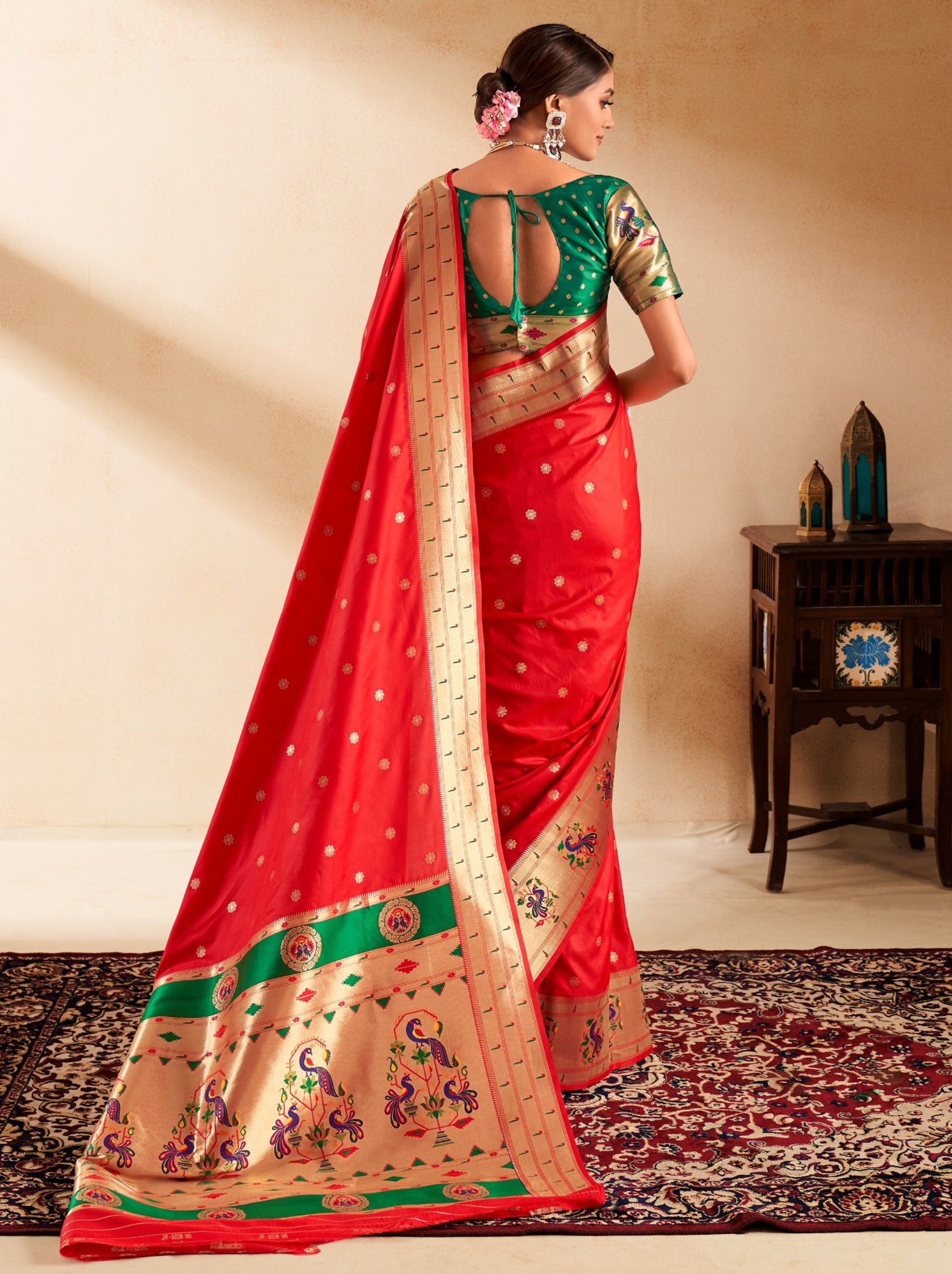 Candy Apple Red Paithani Festive Saree - TrendOye
