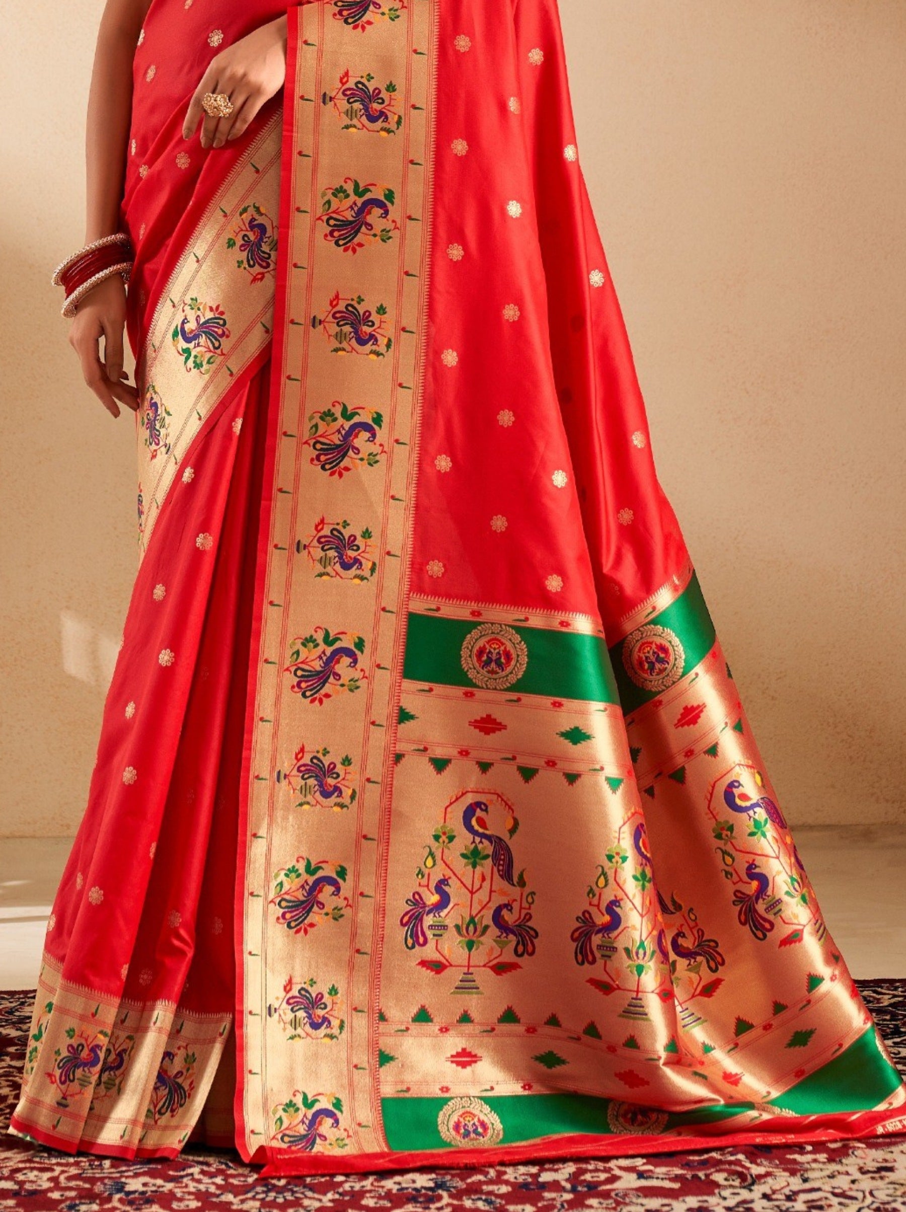 Candy Apple Red Paithani Festive Saree - TrendOye