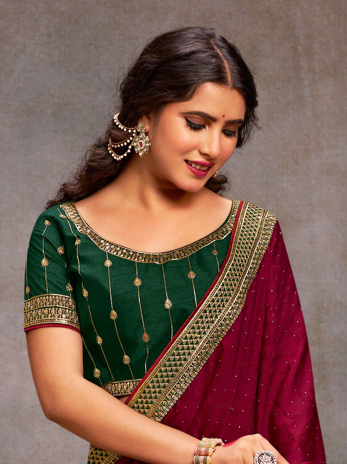 Burgundy Red Fine Premium Wedding Silk Designer Saree - TrendOye