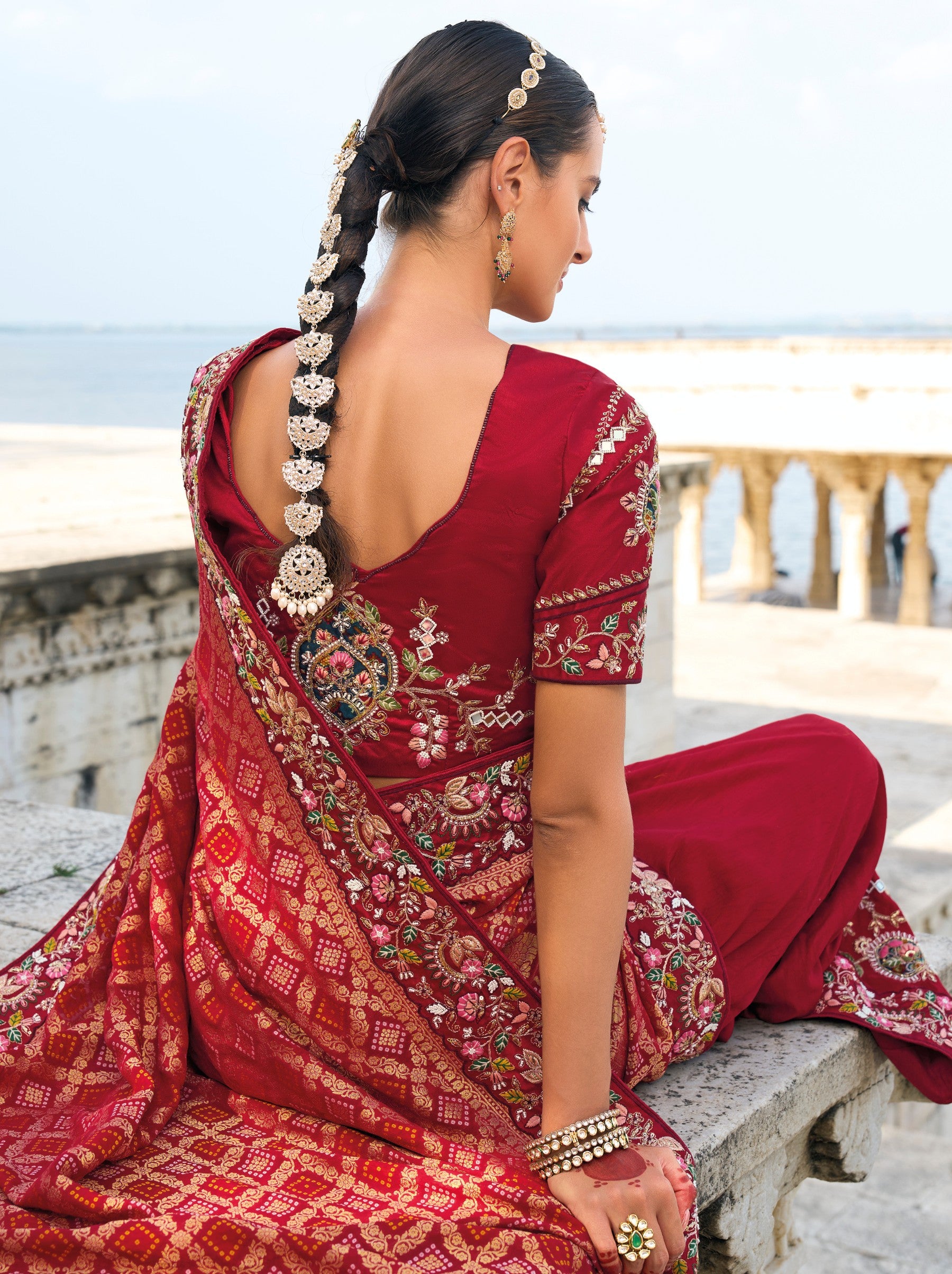 Burgundy Red Wedding Designer Saree - TrendOye