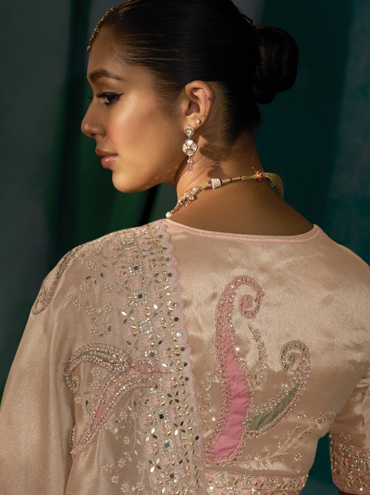 Rose Gold Wedding Designer Soft Silk Saree With Blouse Piece
