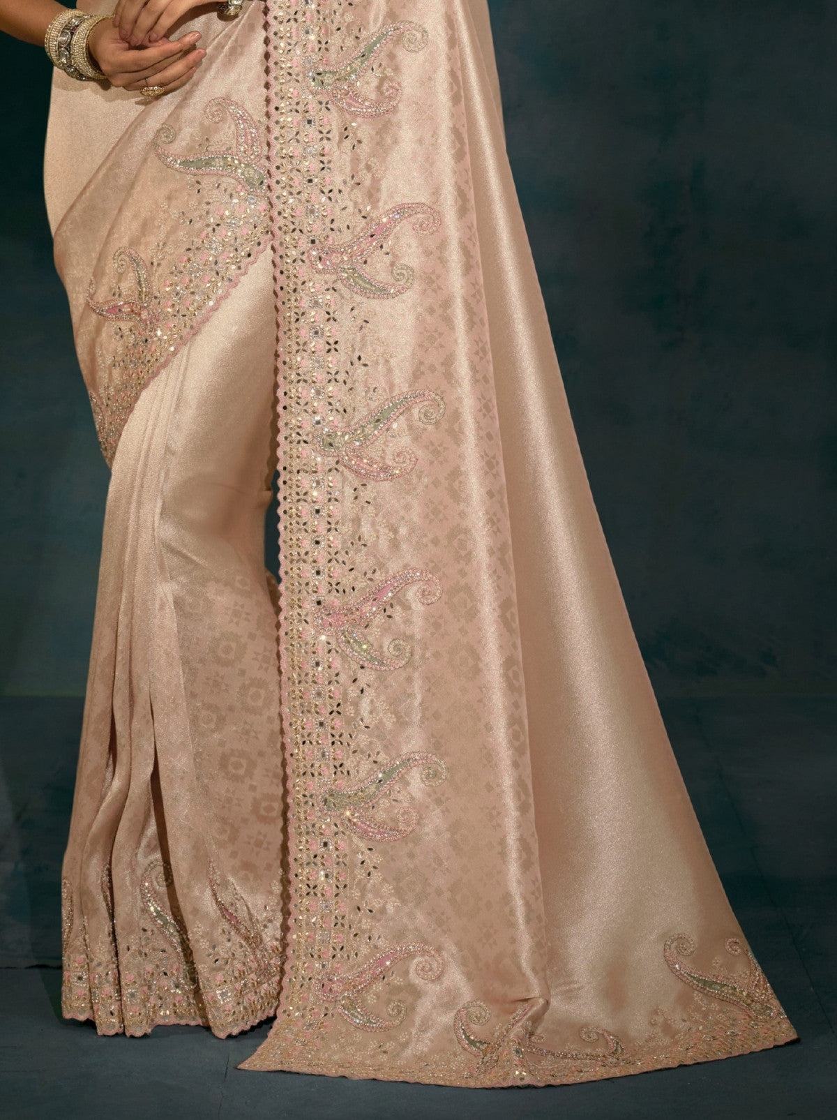 Rose Gold Wedding Designer Soft Silk Saree With Blouse Piece