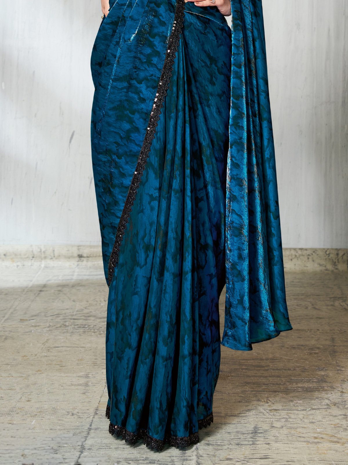 Royal Blue Dual Tone Ready To Wear Satin Saree With Trendy Blouse