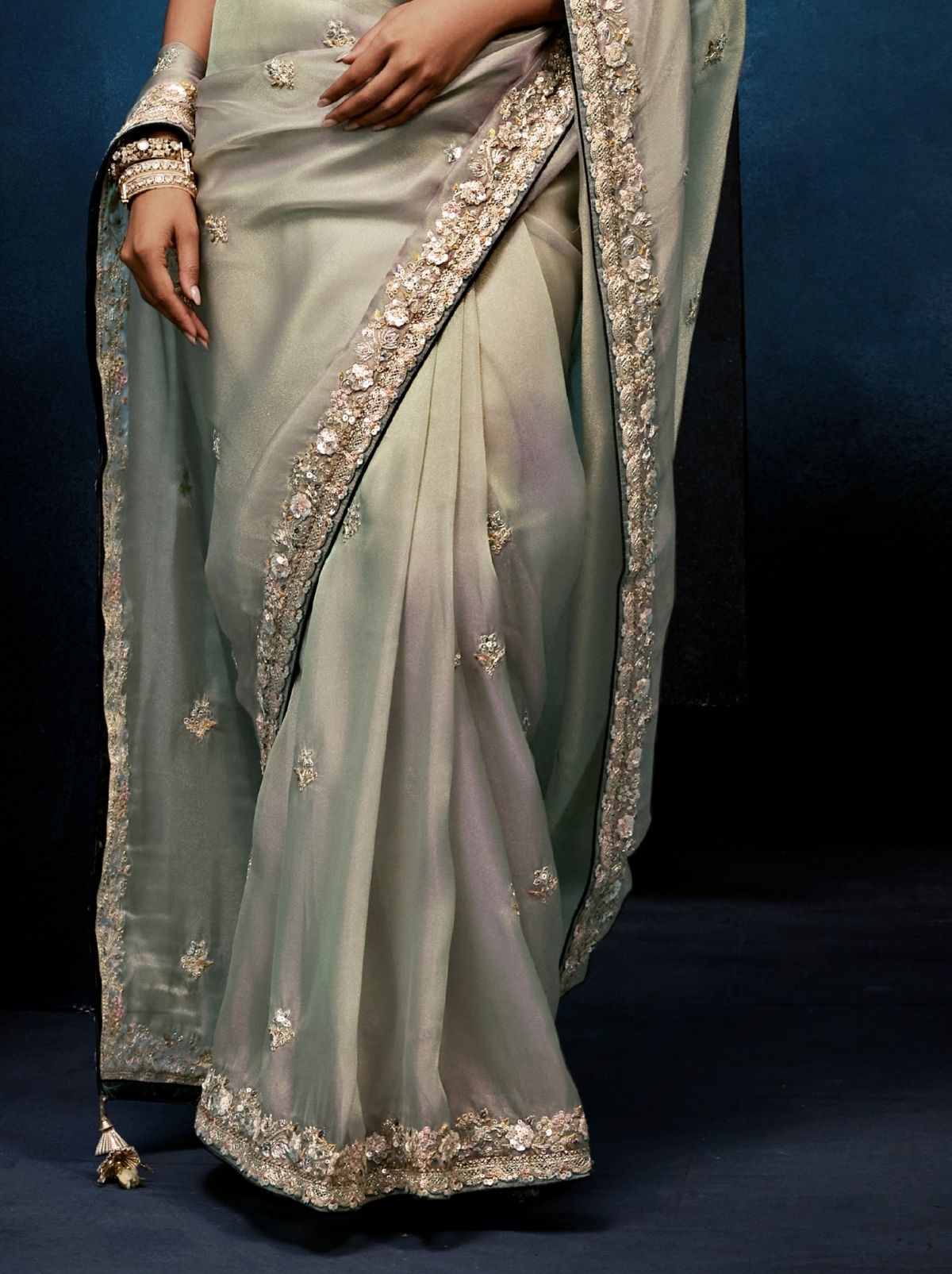 Silver Celebration Fancy Saree With Premium Blouse - TrendOye
