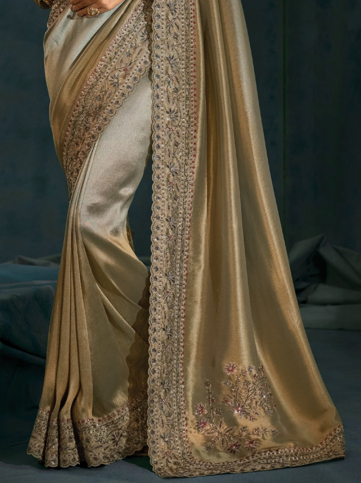 Metallic Silver Wedding Designer Soft Silk Saree With Blouse Piece