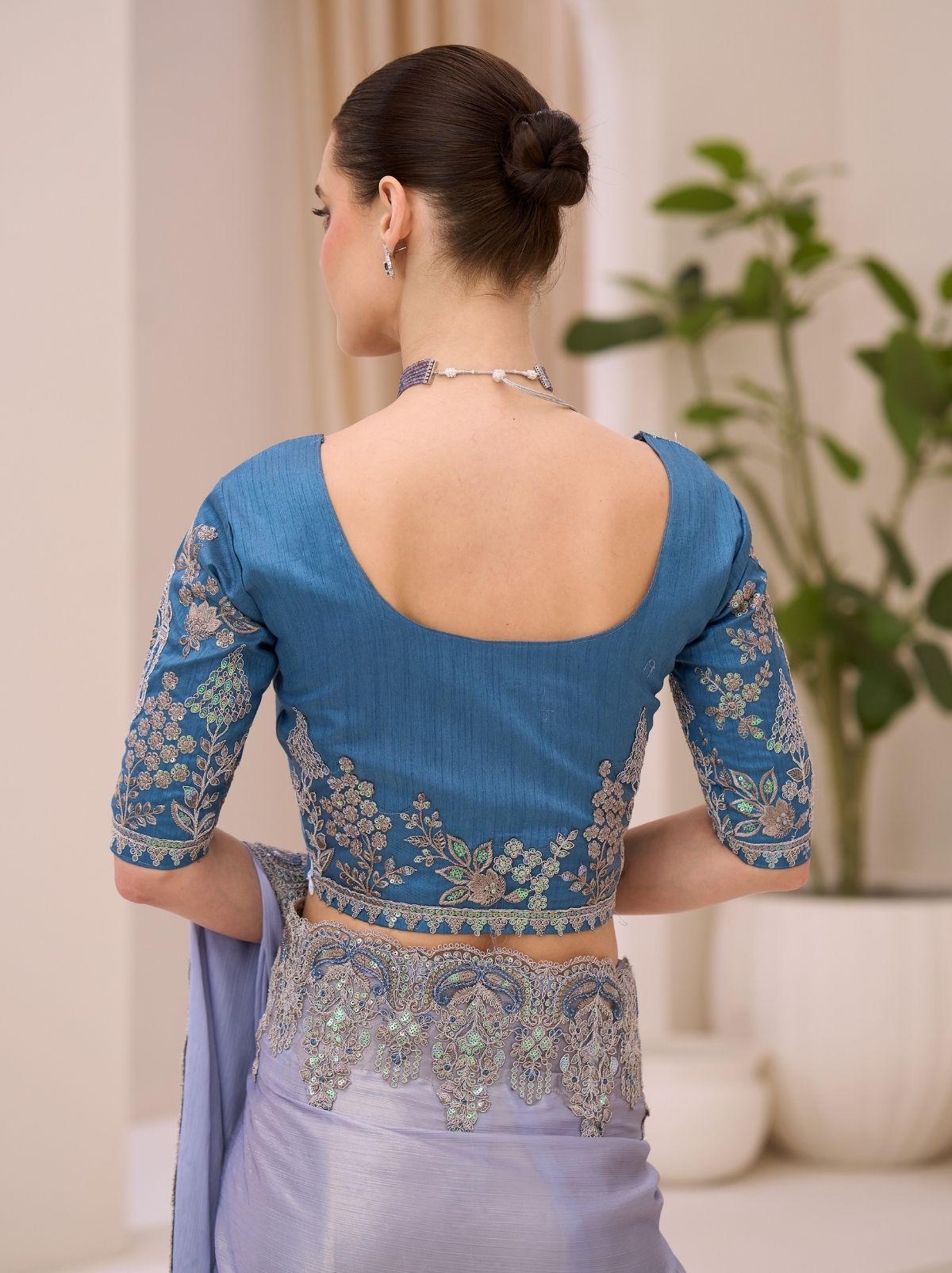 Silver Exclusive Party Wear Saree with Sequin Work - TrendOye