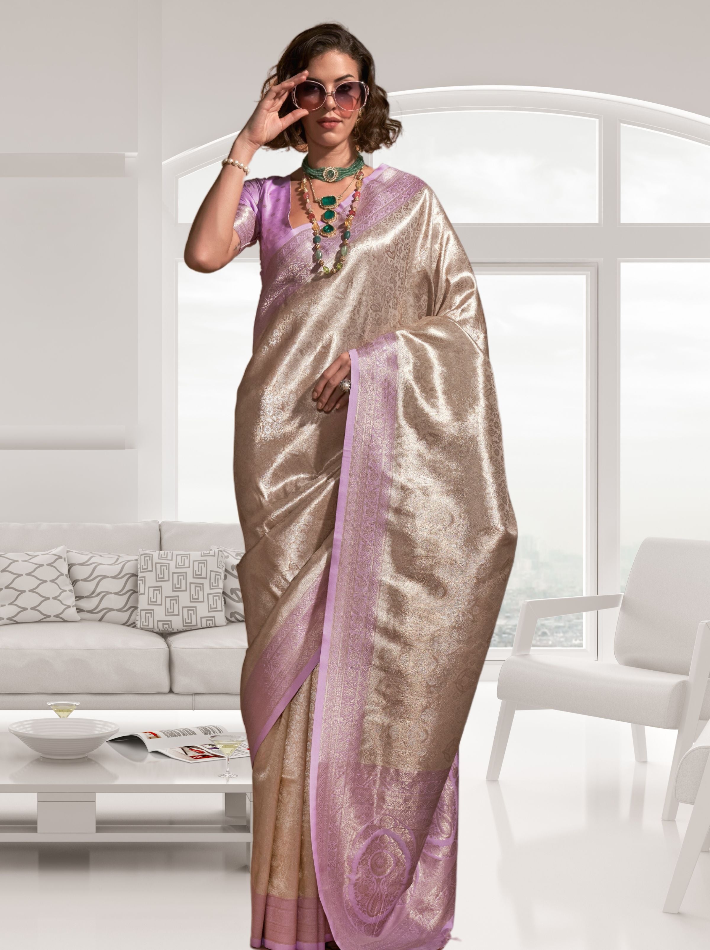 Harbor Silver Grey Kanjivaram Designer Saree - TrendOye