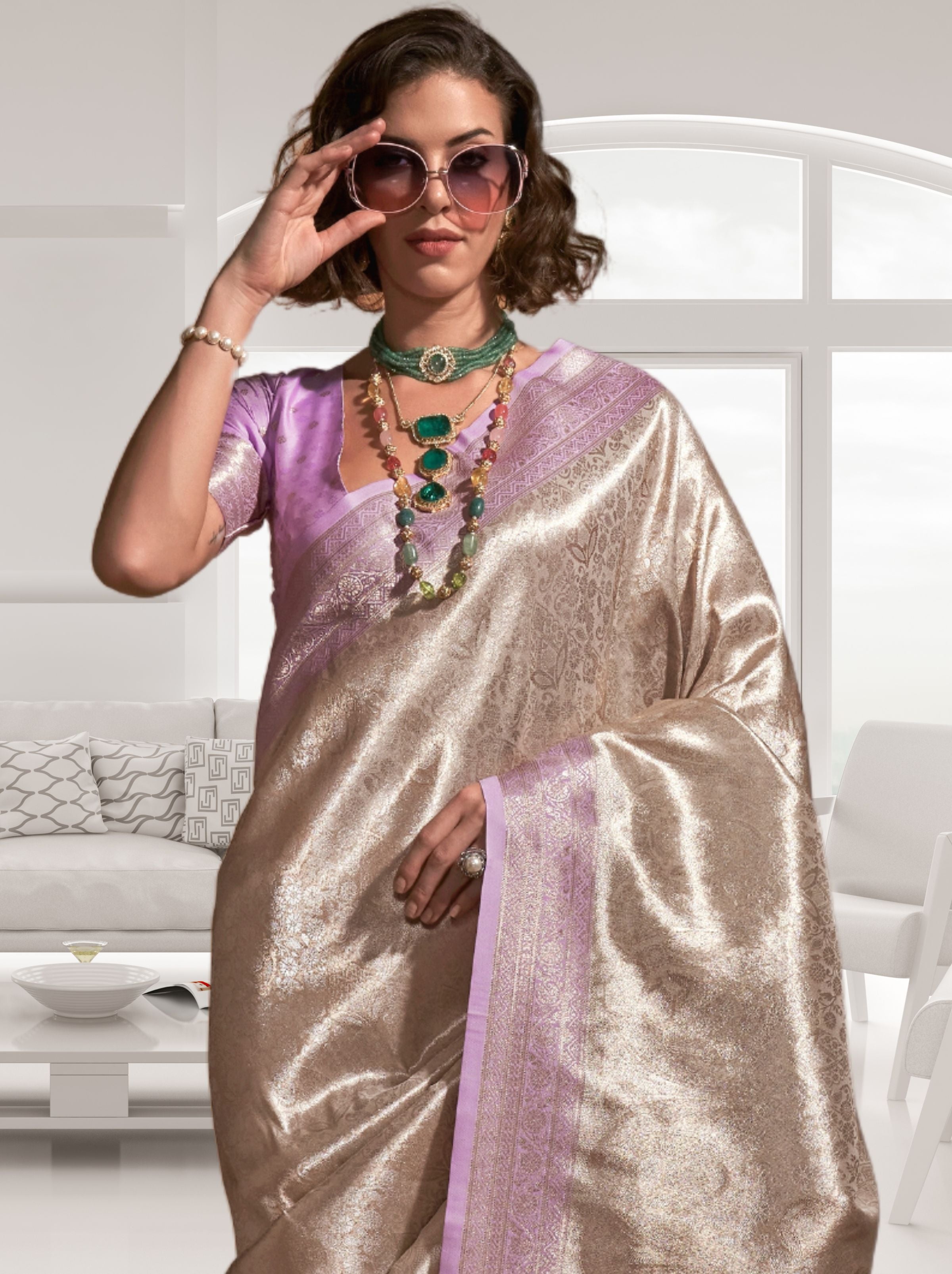 Harbor Silver Grey Kanjivaram Designer Saree - TrendOye