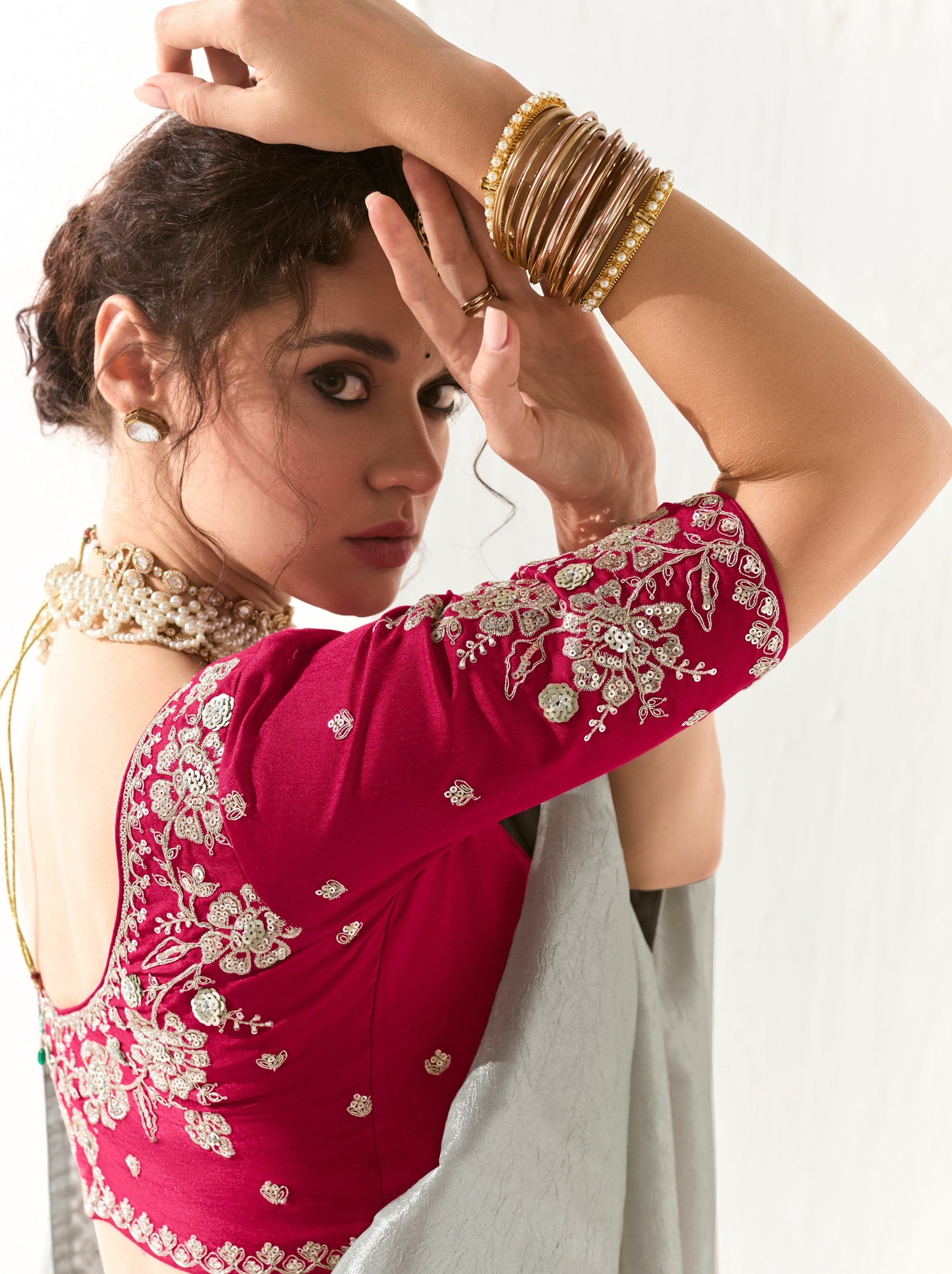 Silver Organza Tissue Ethnic Saree With Embroidered Border