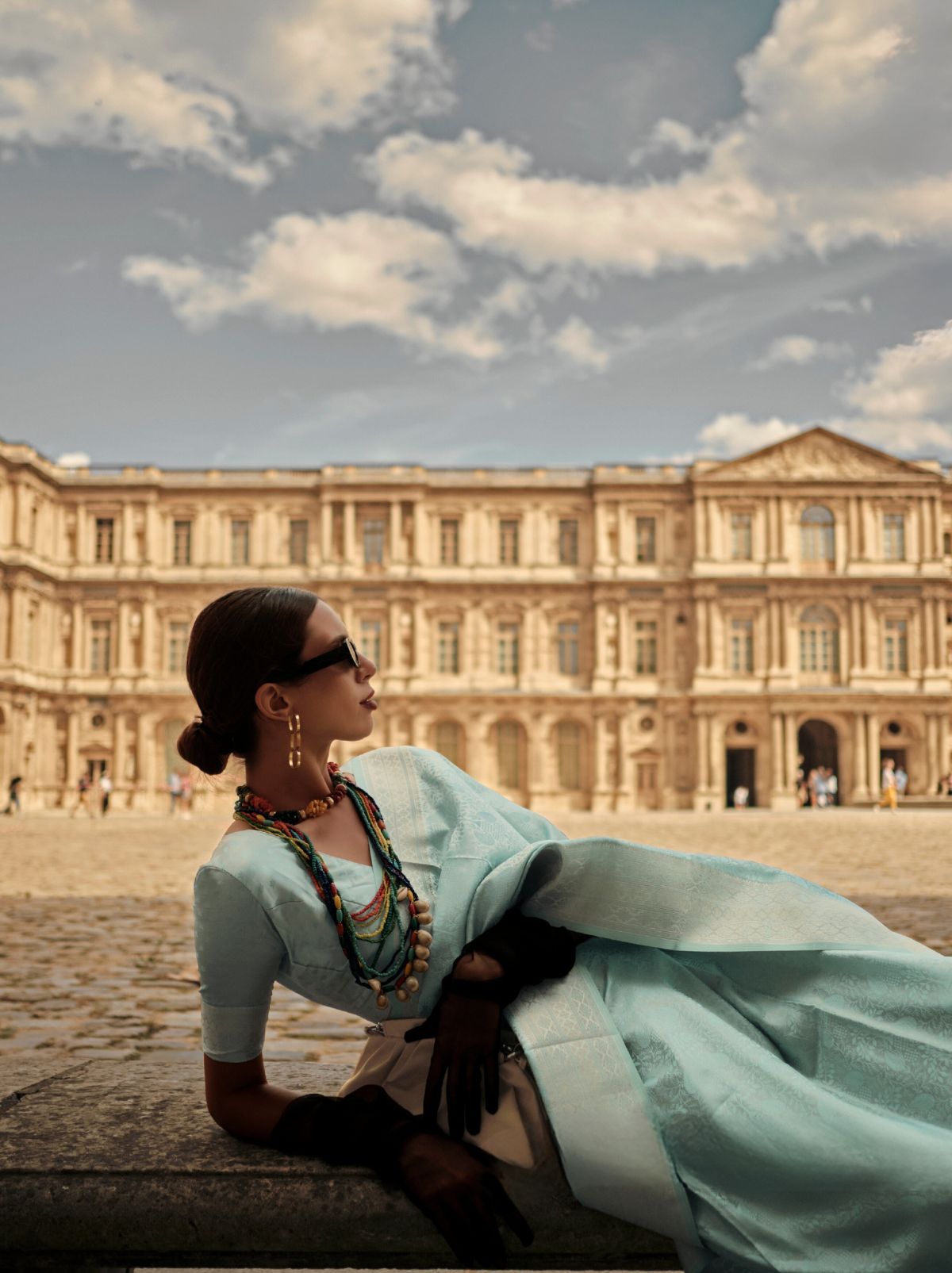 Sky Blue Fine Satin Silk Party Saree - TrendOye