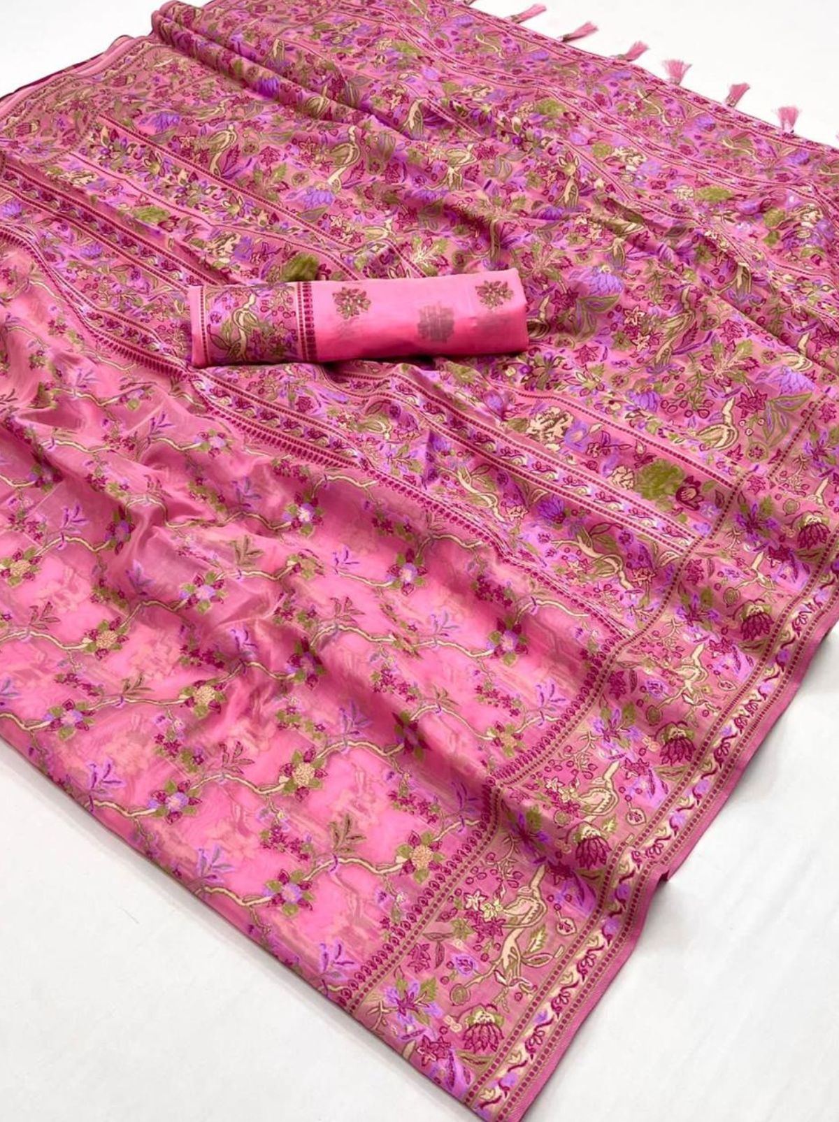 Thulian Pink Premium Organza Designer Saree - TrendOye