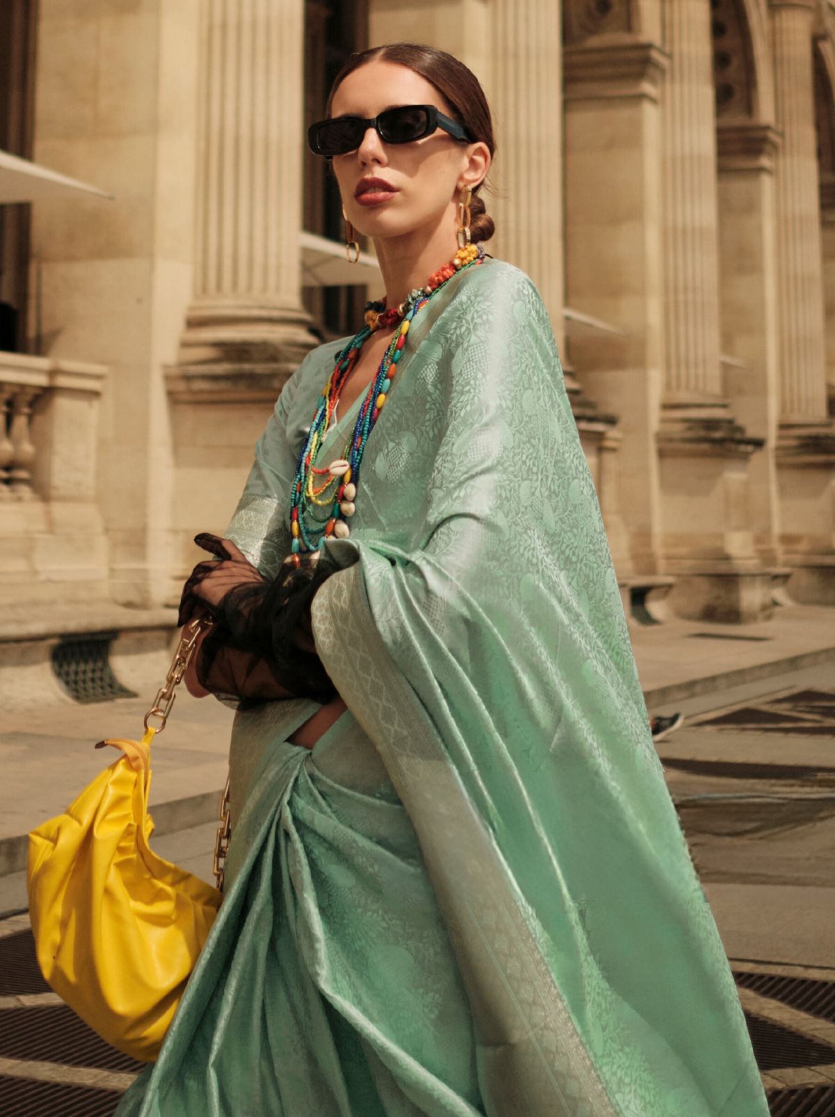 Sea Green Fine Satin Silk Party Saree - TrendOye