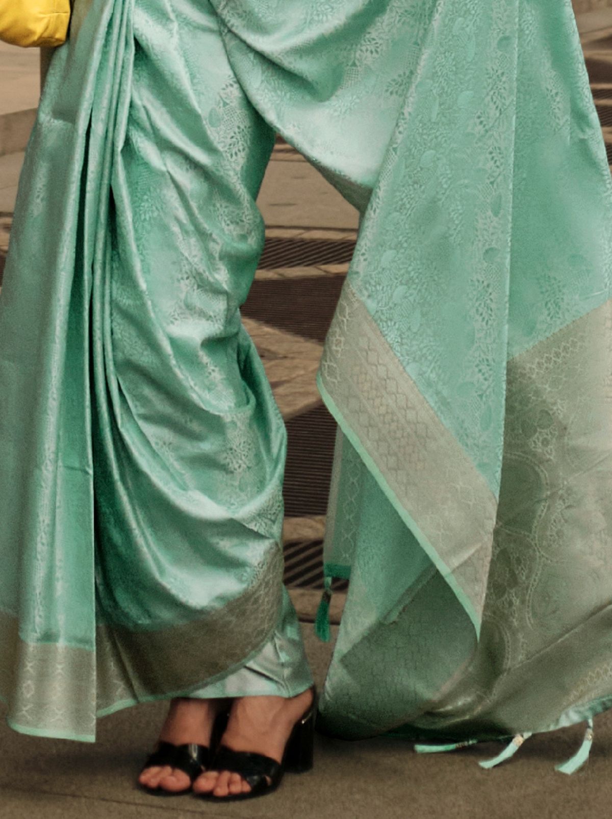 Sea Green Fine Satin Silk Party Saree - TrendOye