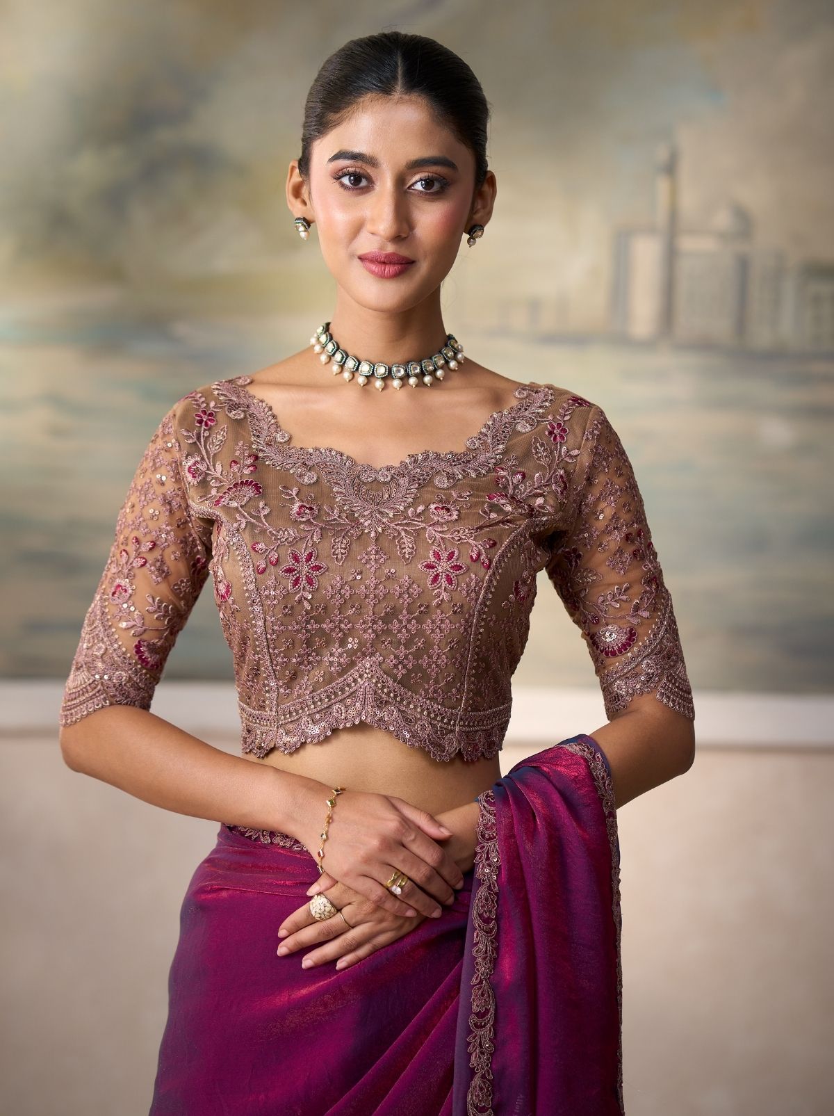 Two-Tone Purple Couture Sequin Saree & Net Blouse With Premium Base Liner