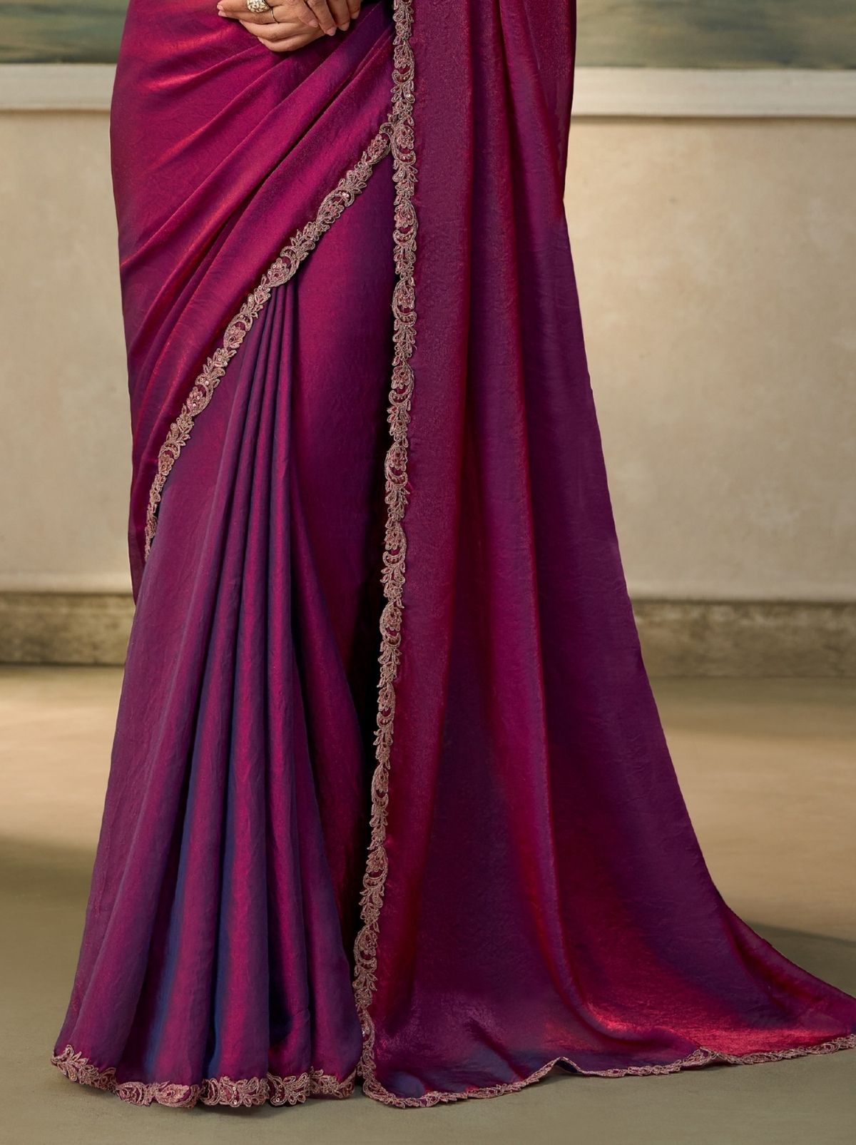 Two-Tone Purple Couture Sequin Saree & Net Blouse With Premium Base Liner