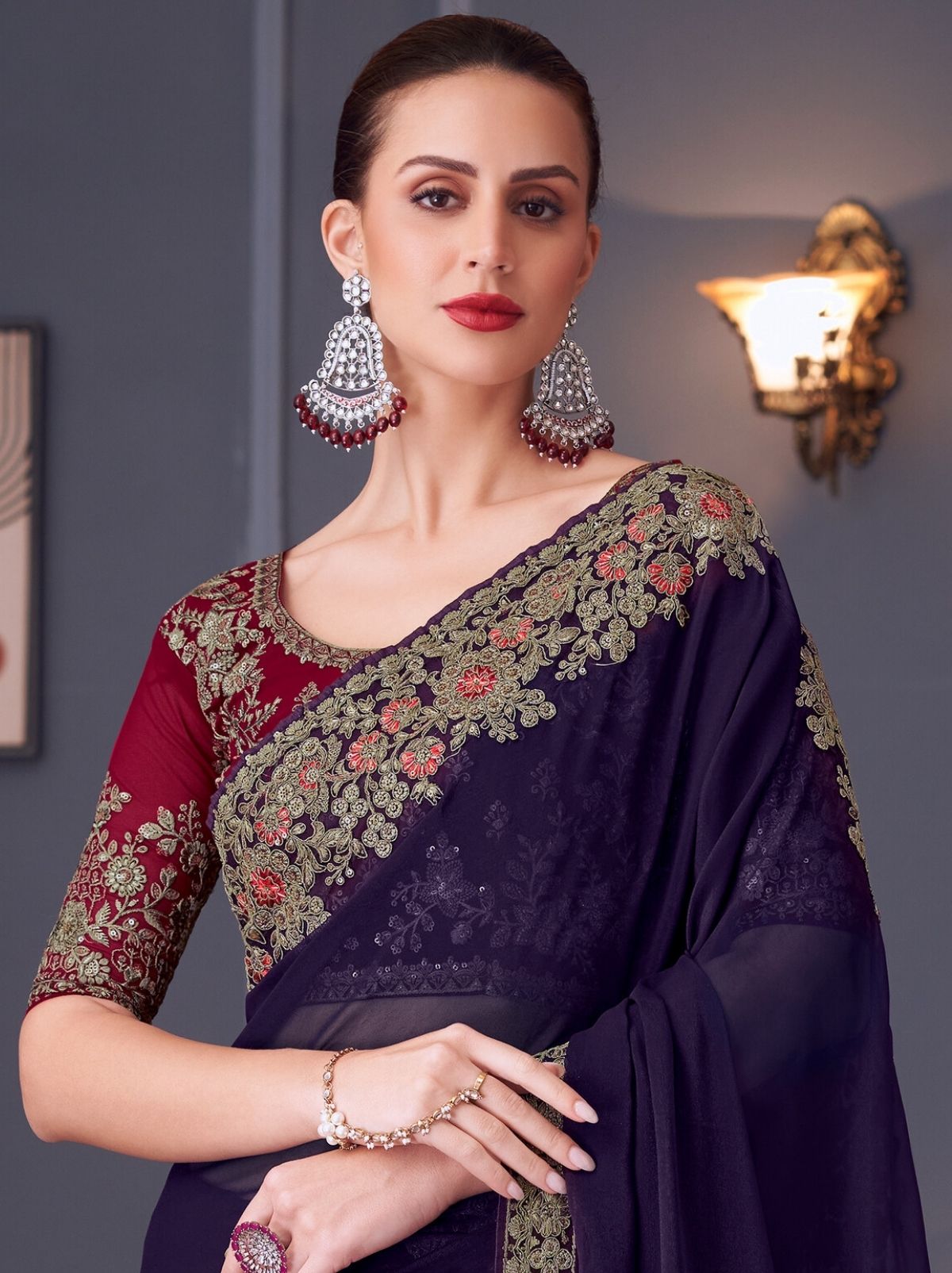 Grape Jelly Violet Party Designer Saree - TrendOye