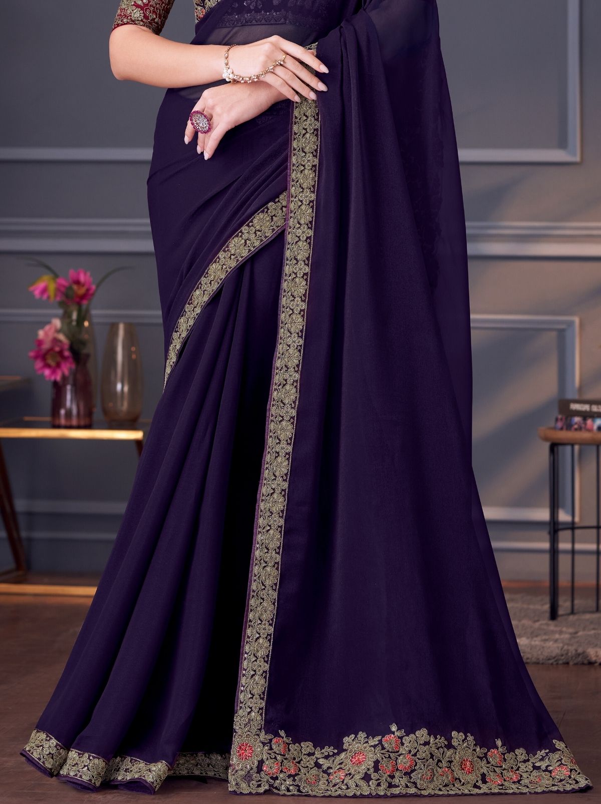 Grape Jelly Violet Party Designer Saree - TrendOye
