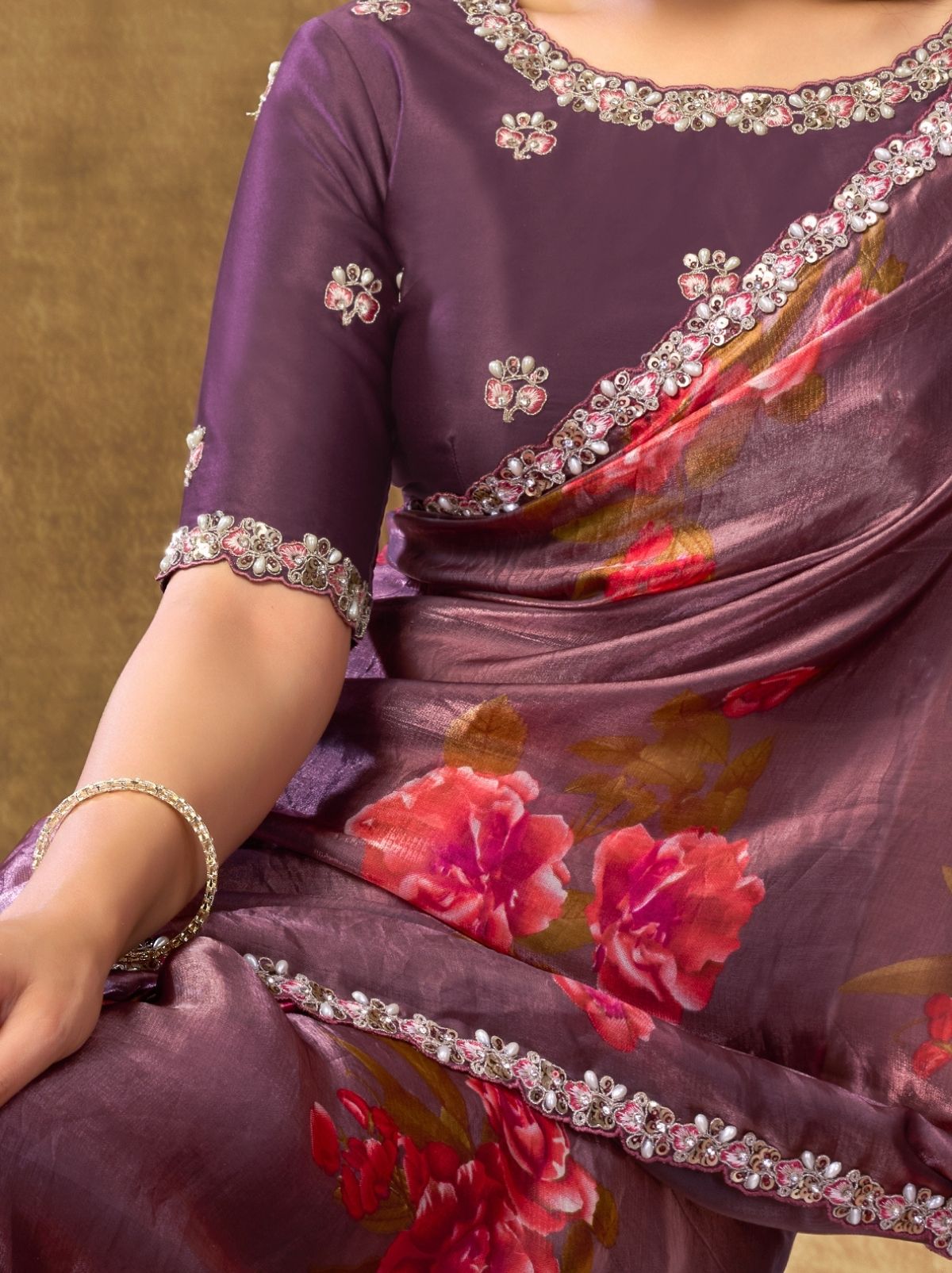 Plum Violet Premium Two Tone Satin Silk Saree WIth Blouse Piece - TrendOye