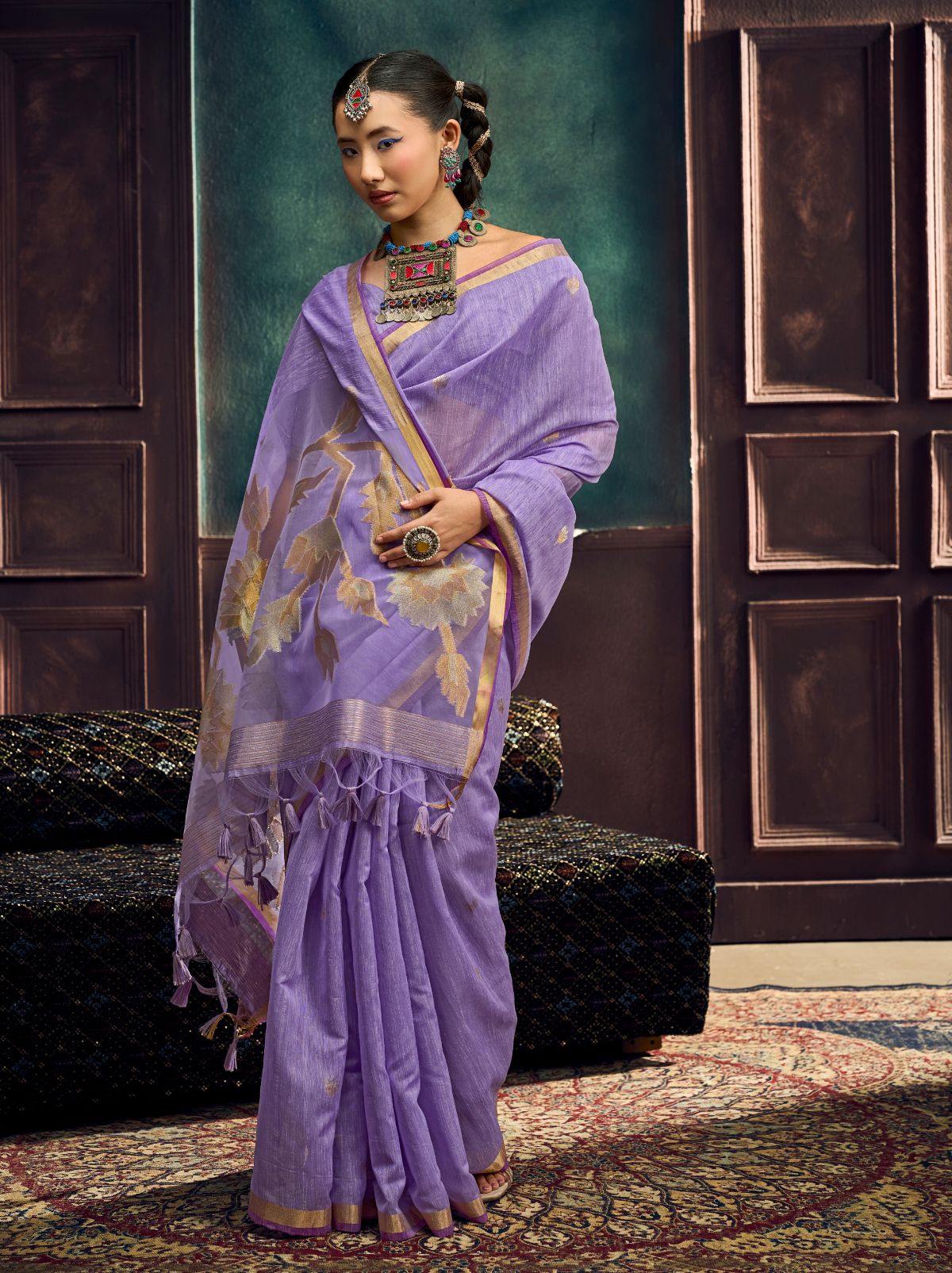 Orchid Violet Pure Munga Silk Traditional Handloom Saree