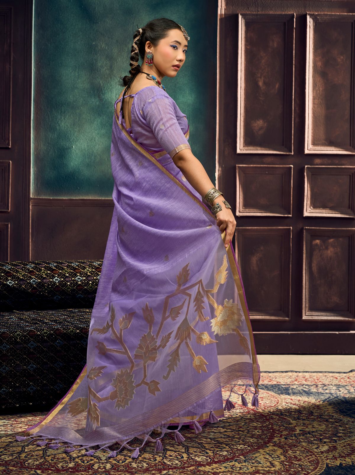 Orchid Violet Pure Munga Silk Traditional Handloom Saree