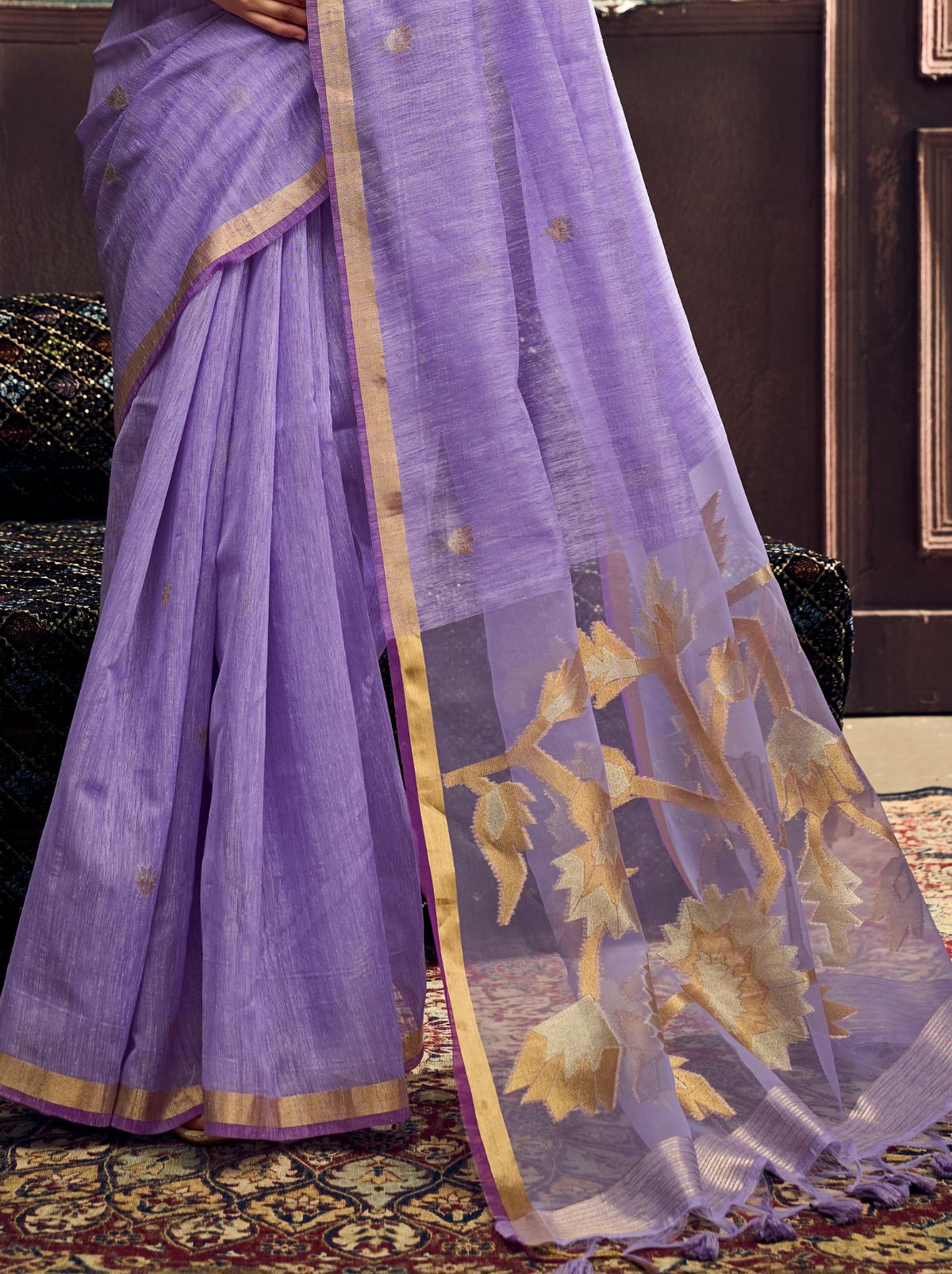 Orchid Violet Pure Munga Silk Traditional Handloom Saree
