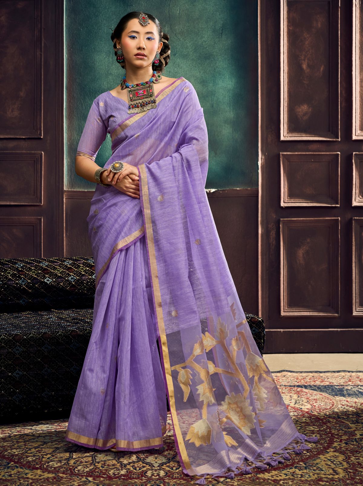 Orchid Violet Pure Munga Silk Traditional Handloom Saree