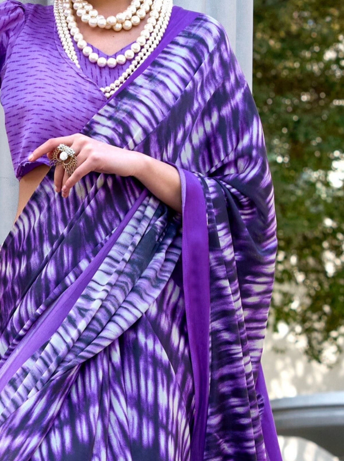 Purple Violet Premium Satin Designer Saree - TrendOye