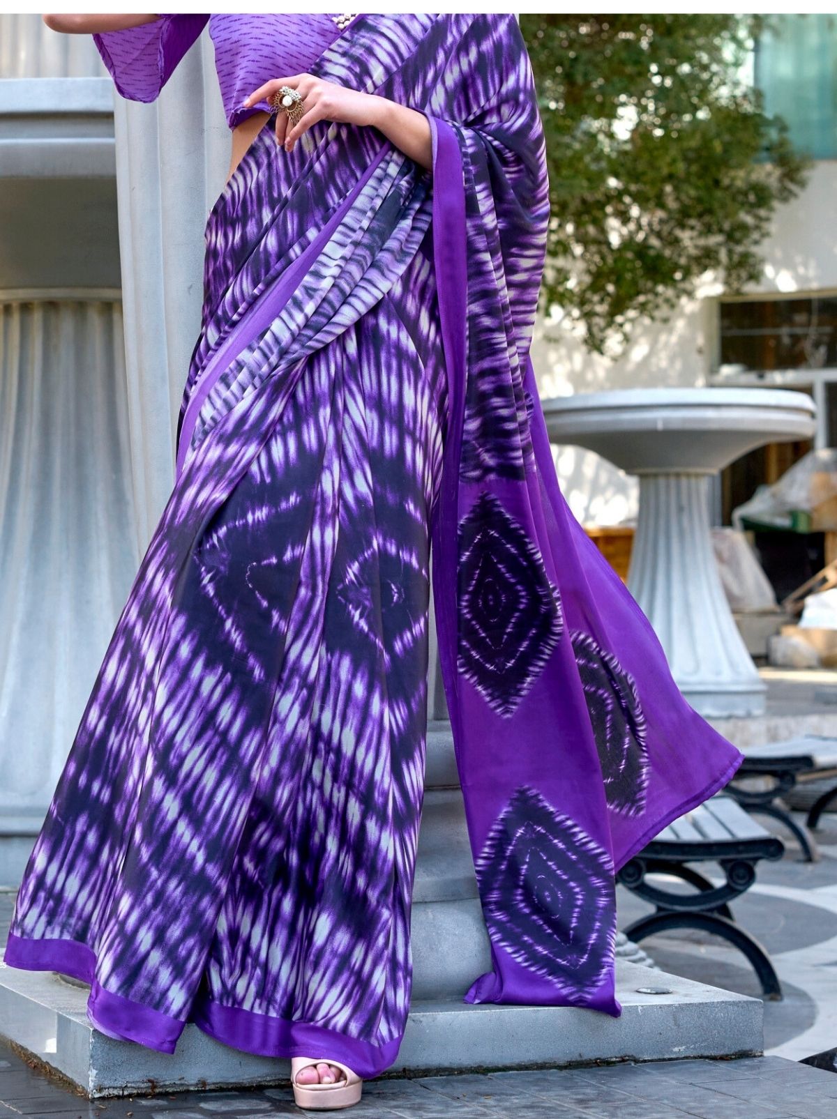 Purple Violet Premium Satin Designer Saree - TrendOye