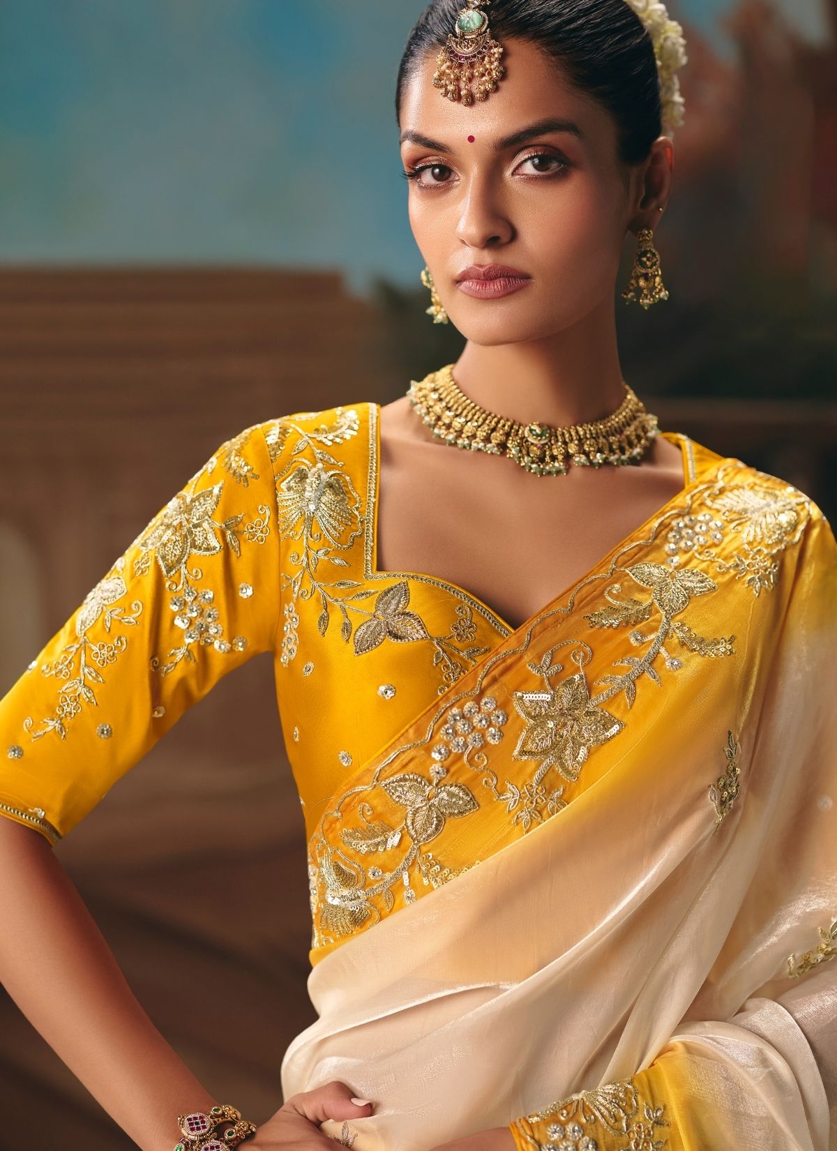 White Celebration Fancy Saree With Premium Blouse Piece - TrendOye