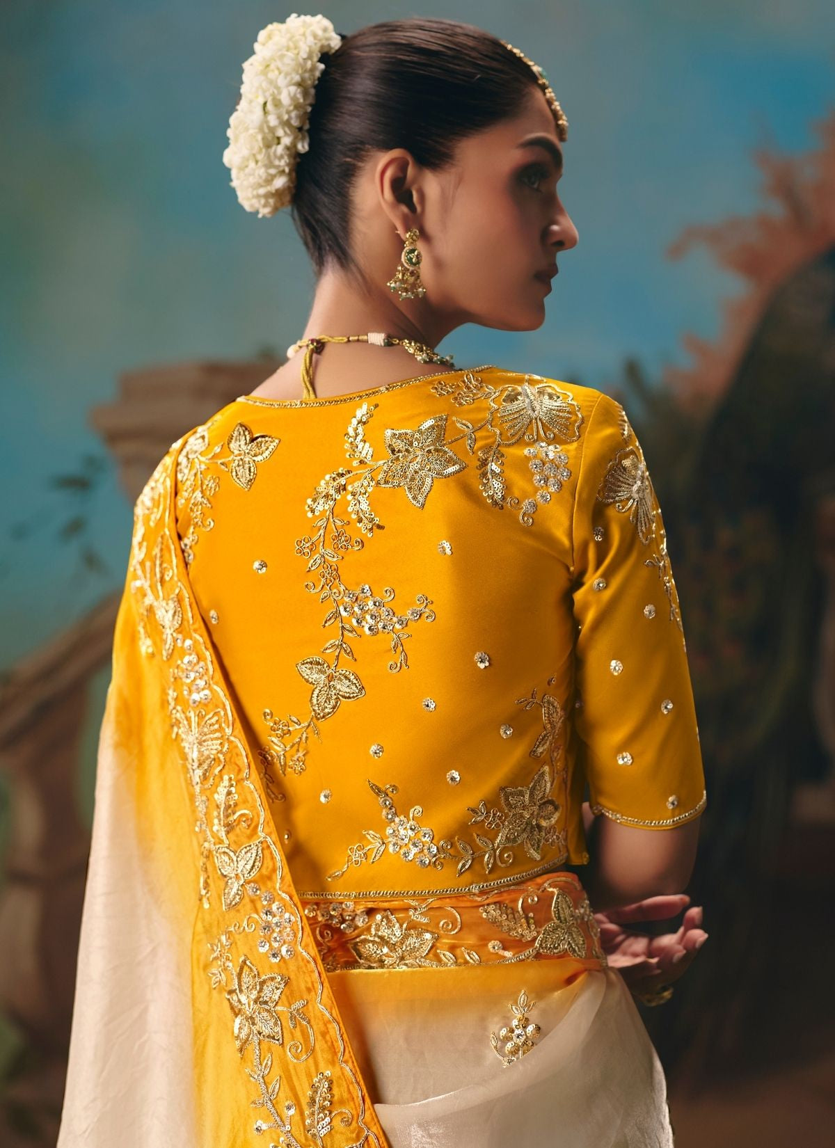 White Celebration Fancy Saree With Premium Blouse Piece - TrendOye