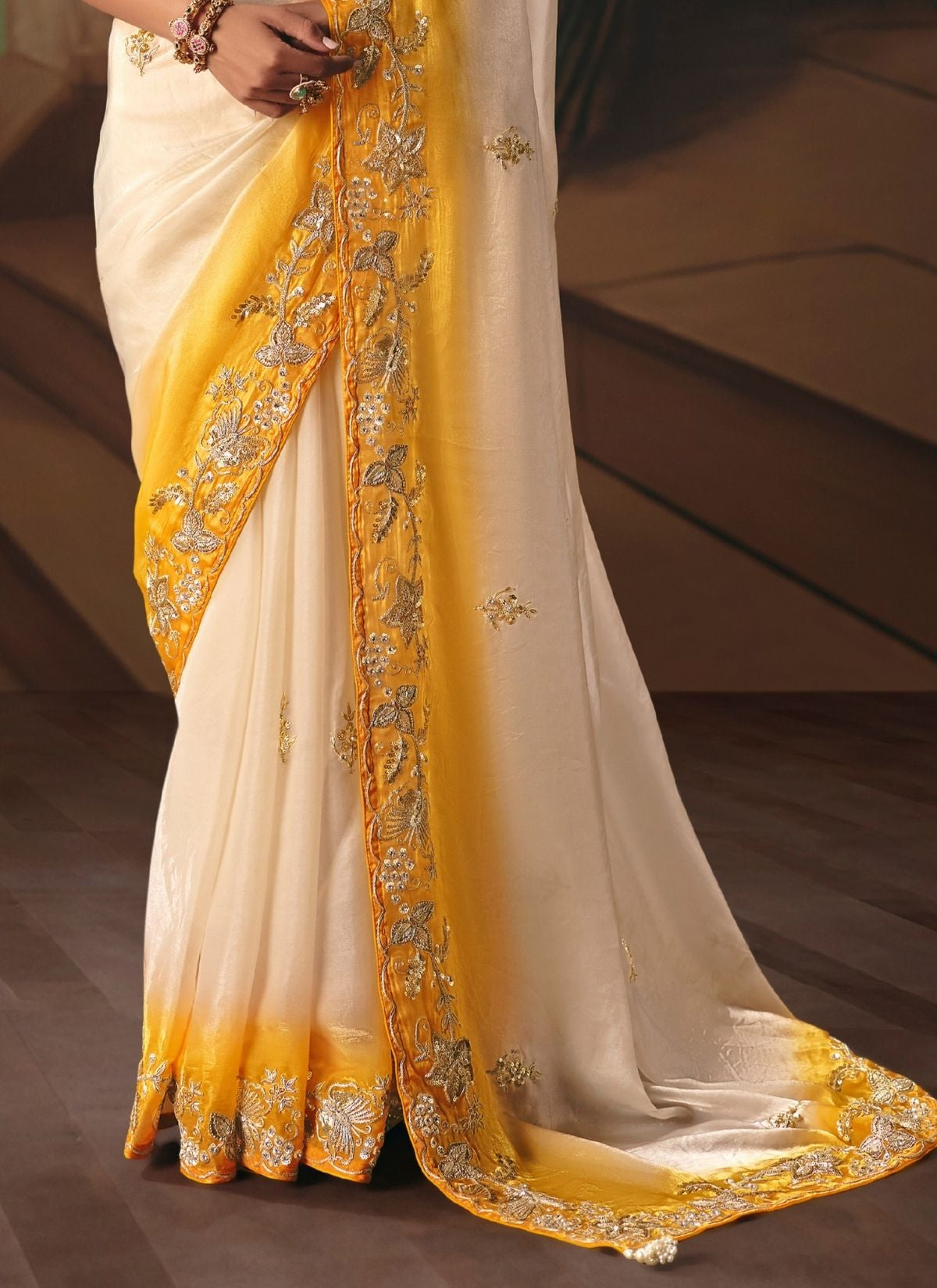 White Celebration Fancy Saree With Premium Blouse Piece - TrendOye