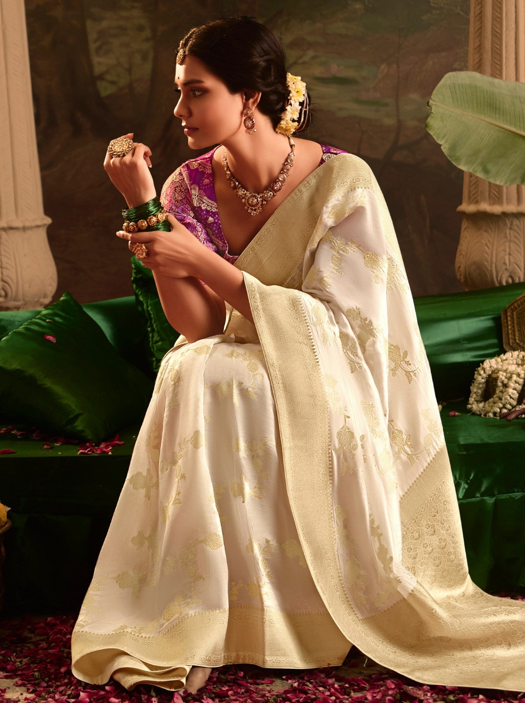 White Wedding And Party Designer Saree - TrendOye