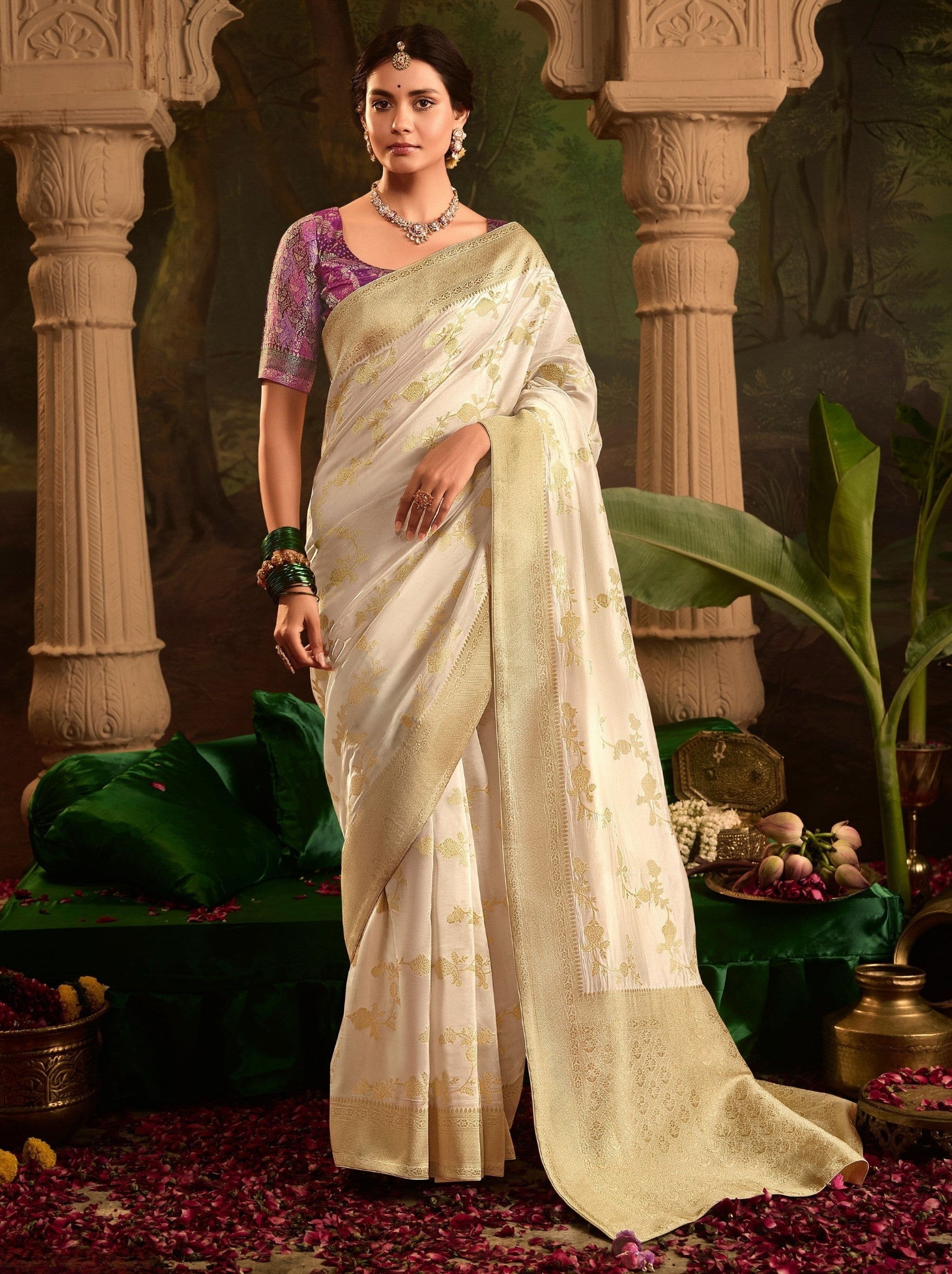 White Wedding And Party Designer Saree - TrendOye