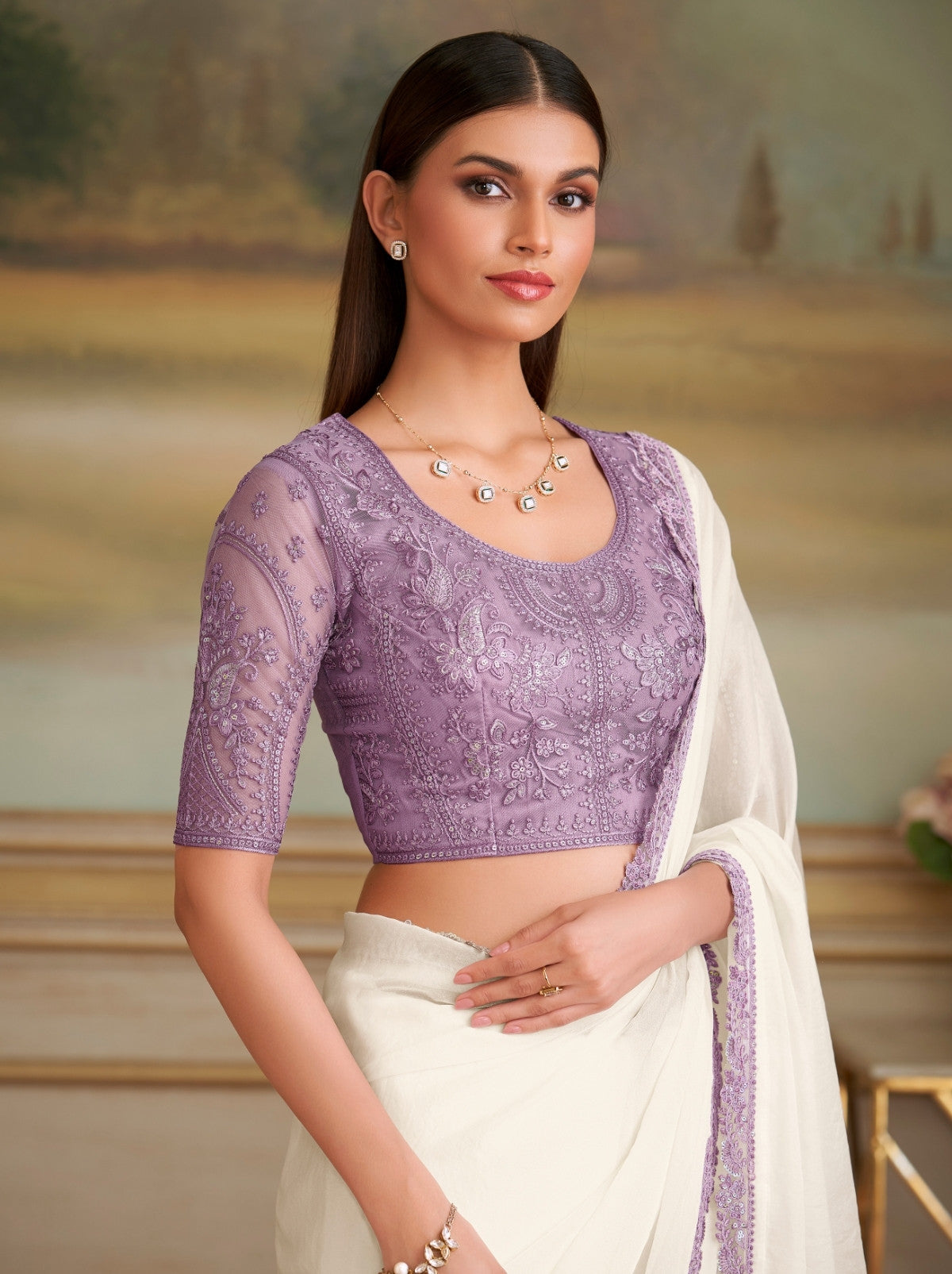 White Premium Georgette Silk Saree For Wedding & Parties