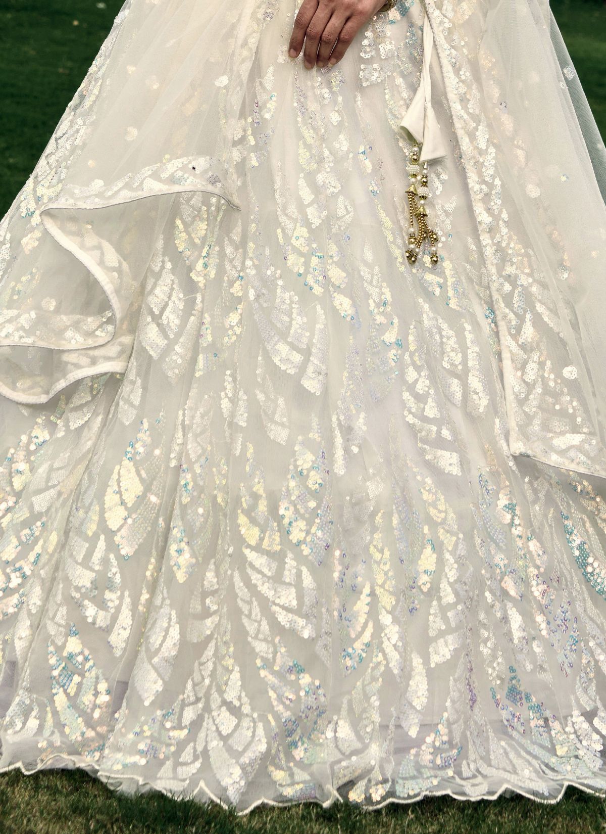 Pearl White Premium Party Lehenga Set With Sequin Work - TrendOye