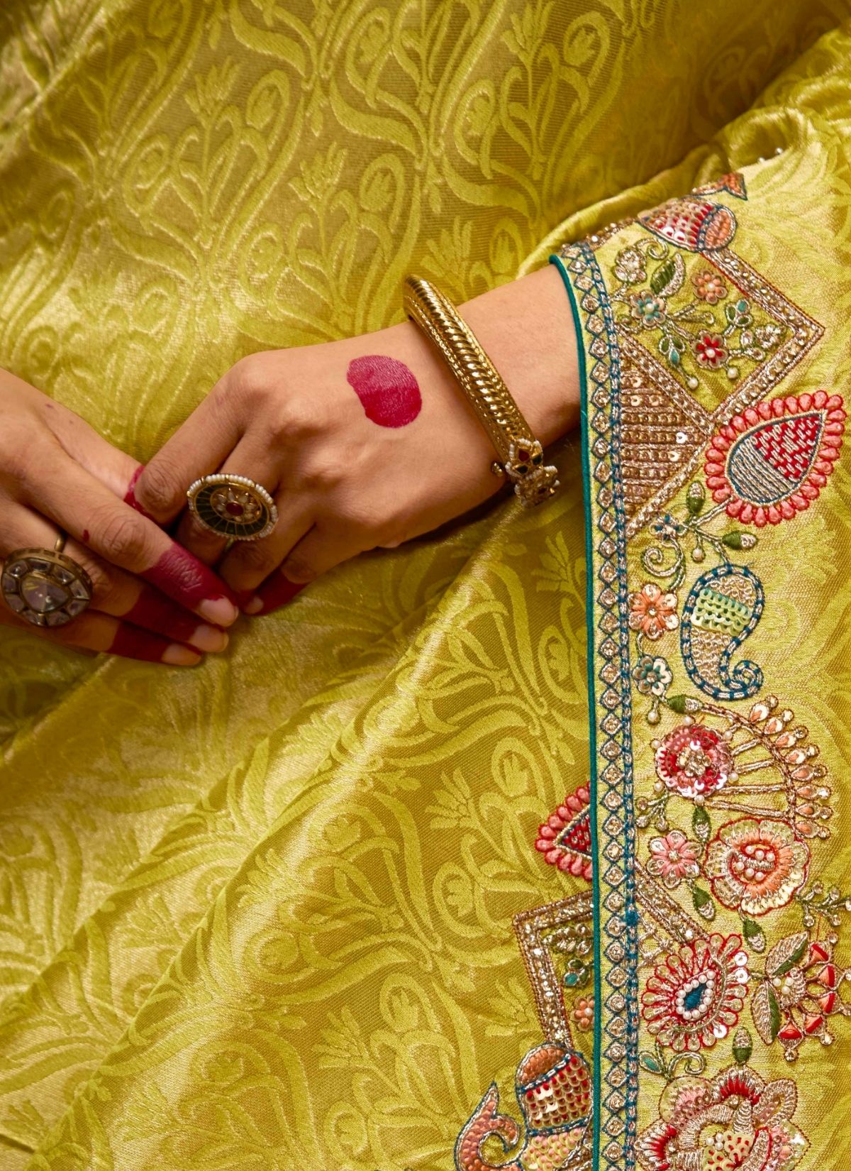 Lemon Yellow Designer Banarasi Kanjivaram Silk Saree for Wedding - TrendOye