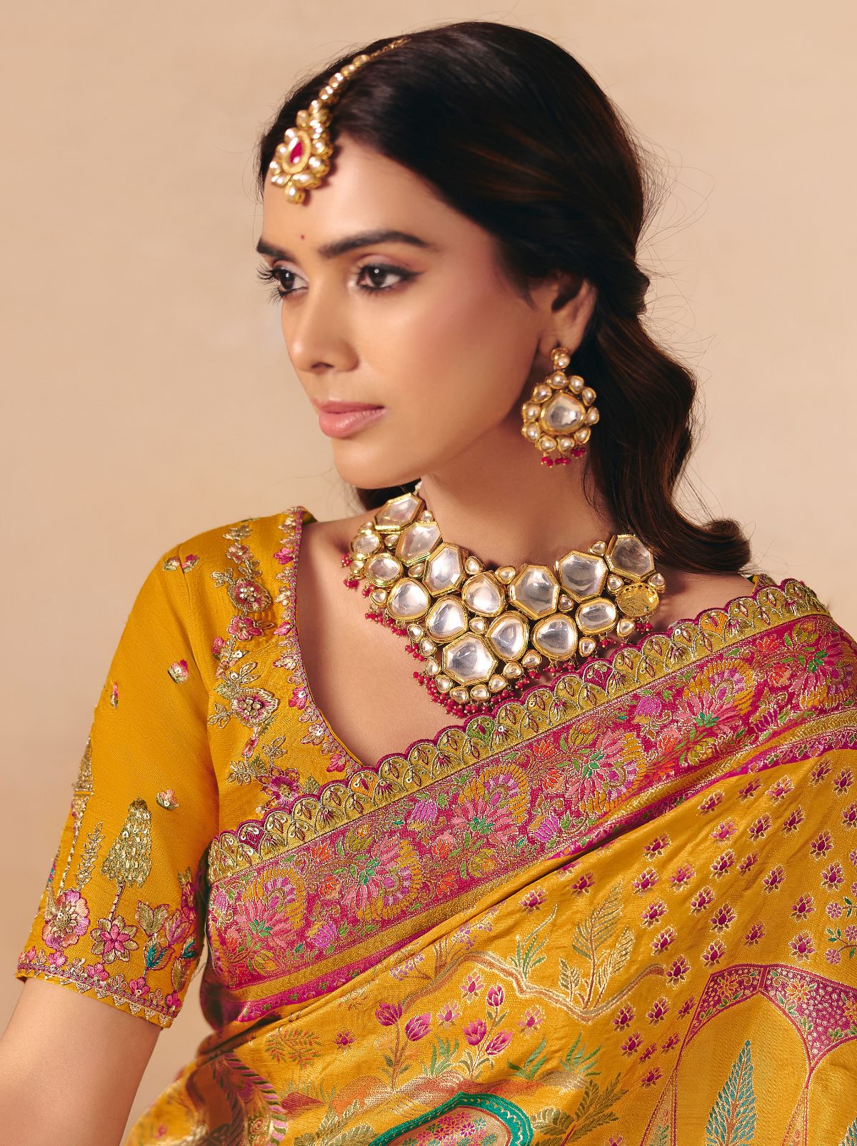 Corn Yellow Designer Dola Silk Saree with Embroidery