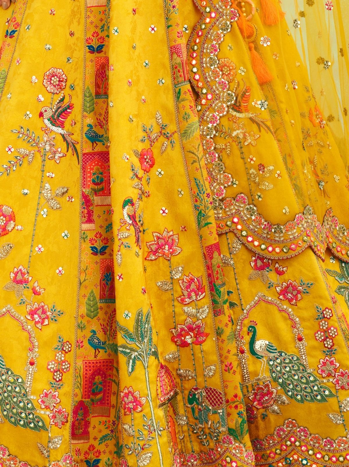 Mustard Yellow Designer Wedding Lehenga Set With Cut Work Border