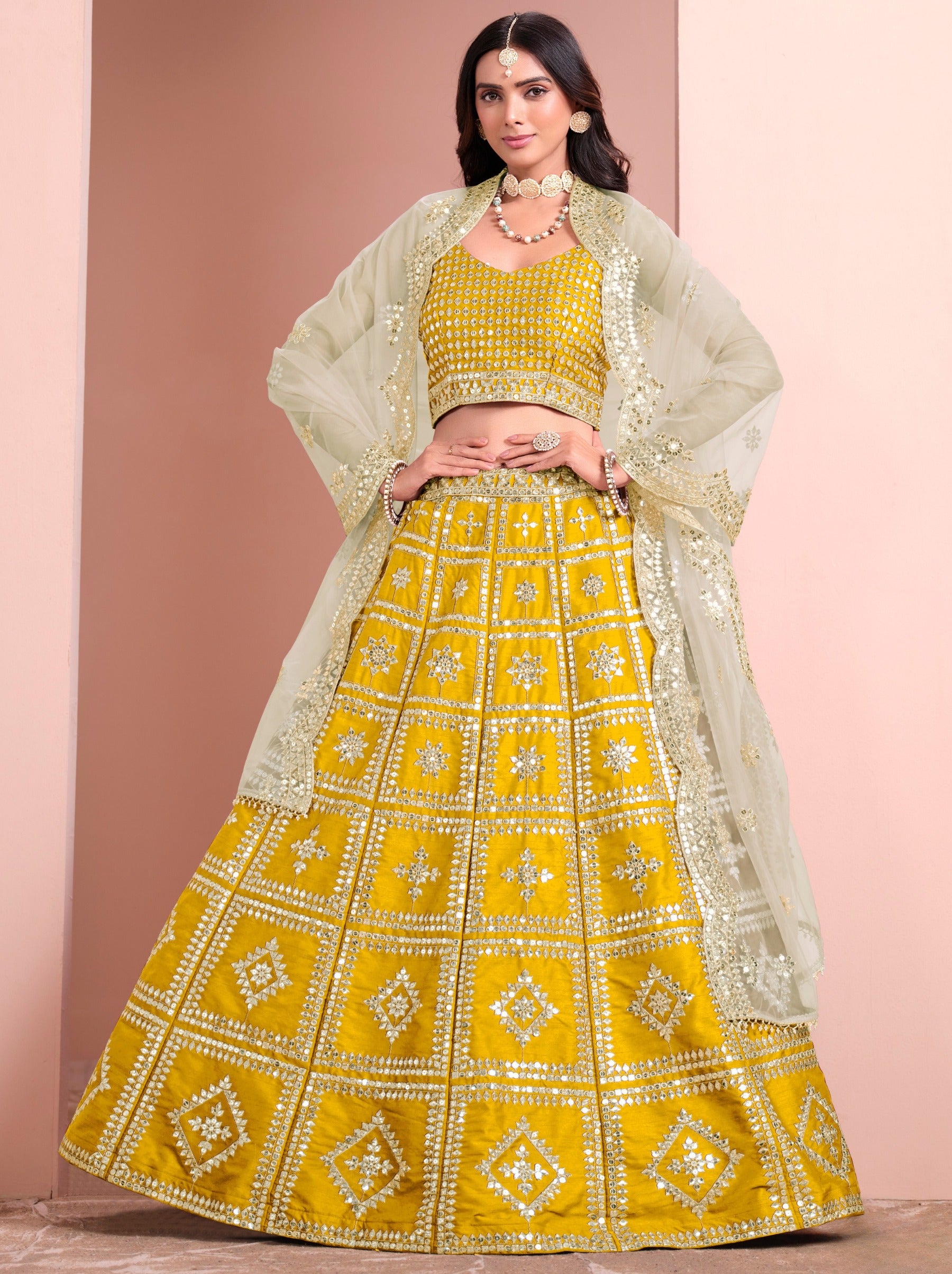 Mustard Yellow Designer Festive Lehenga - TrendOye