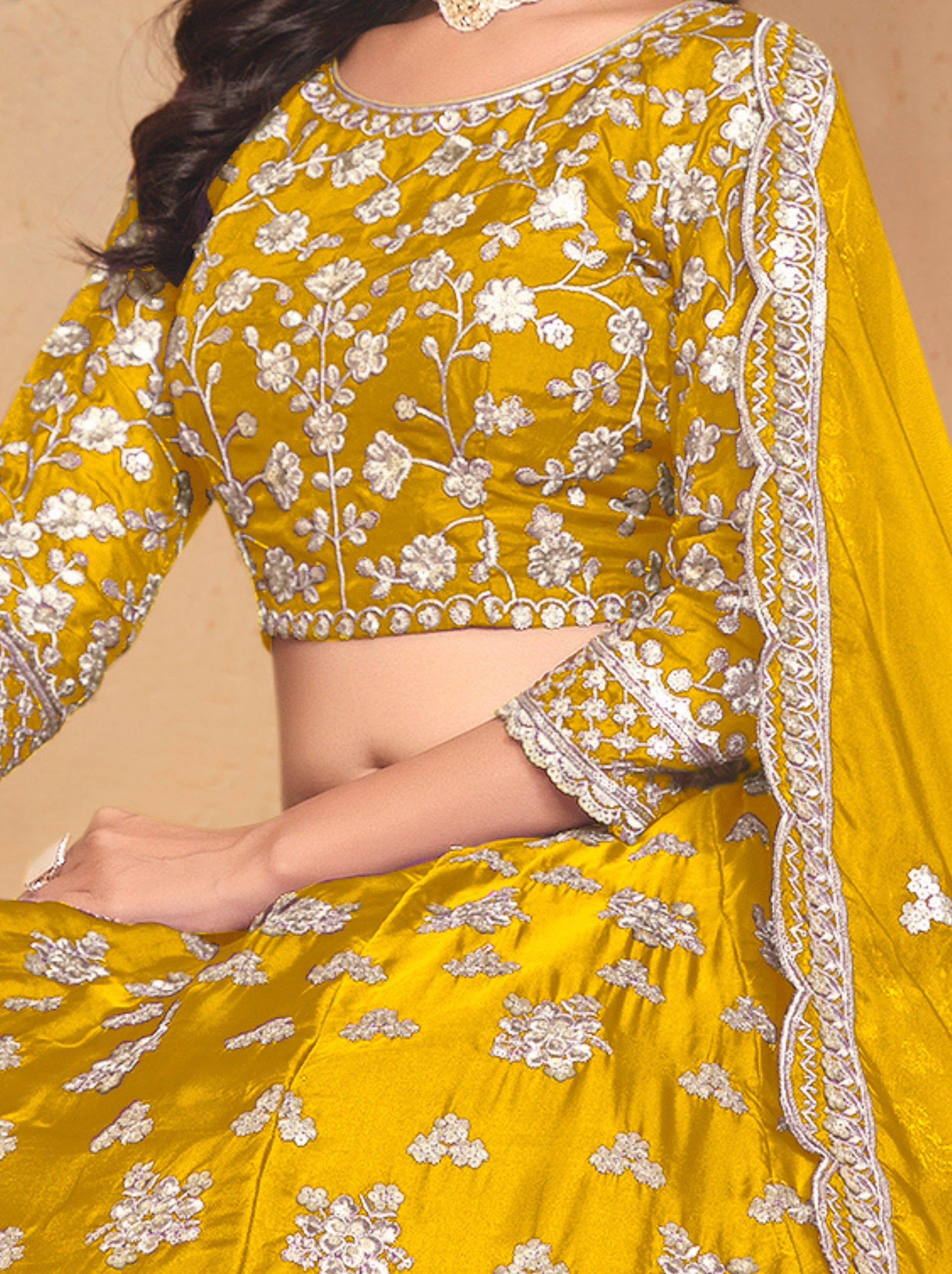Corn Yellow Designer Party Lehenga Set With Sequin And Zari Work - TrendOye