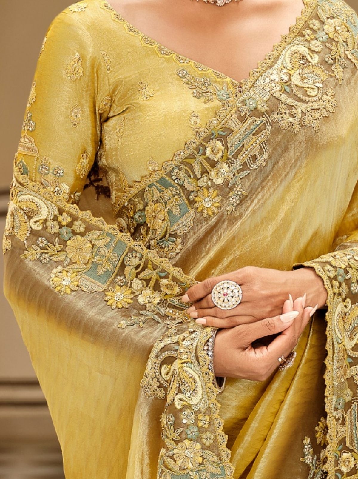 Royal Yellow Fine Soft Silk Saree with Heavy Embroidery Work - TrendOye