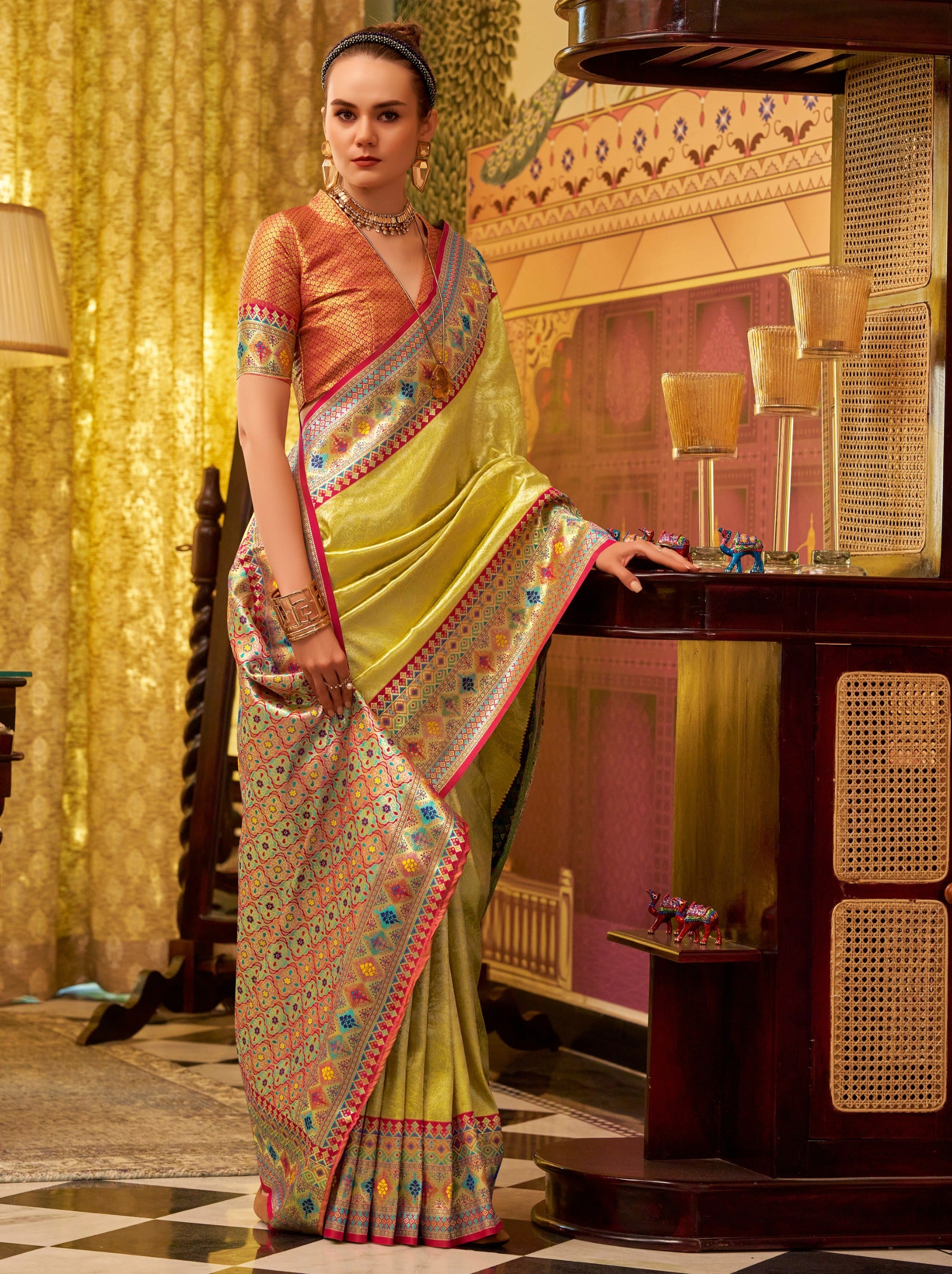 Corn Yellow Fancy Celebration Saree - TrendOye