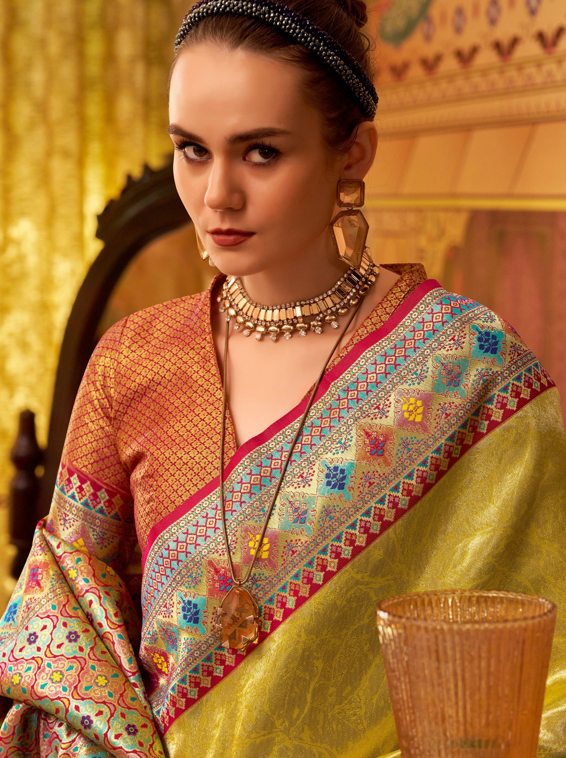 Corn Yellow Fancy Celebration Saree - TrendOye