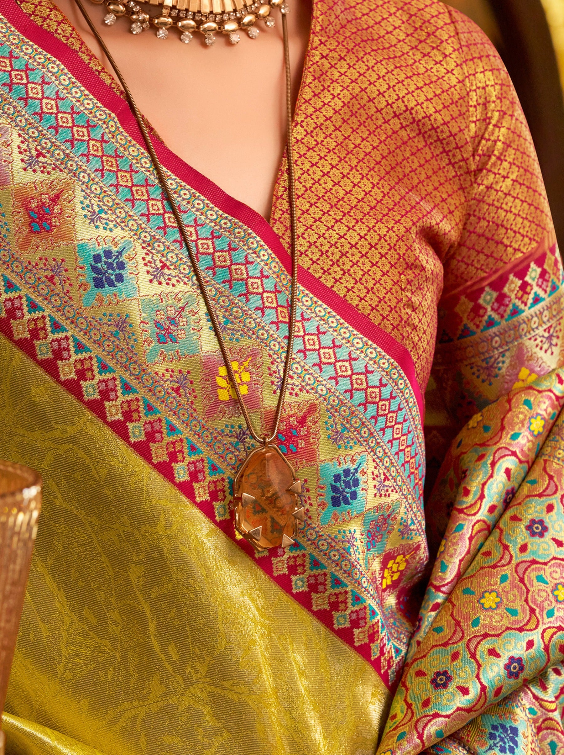 Corn Yellow Fancy Celebration Saree - TrendOye
