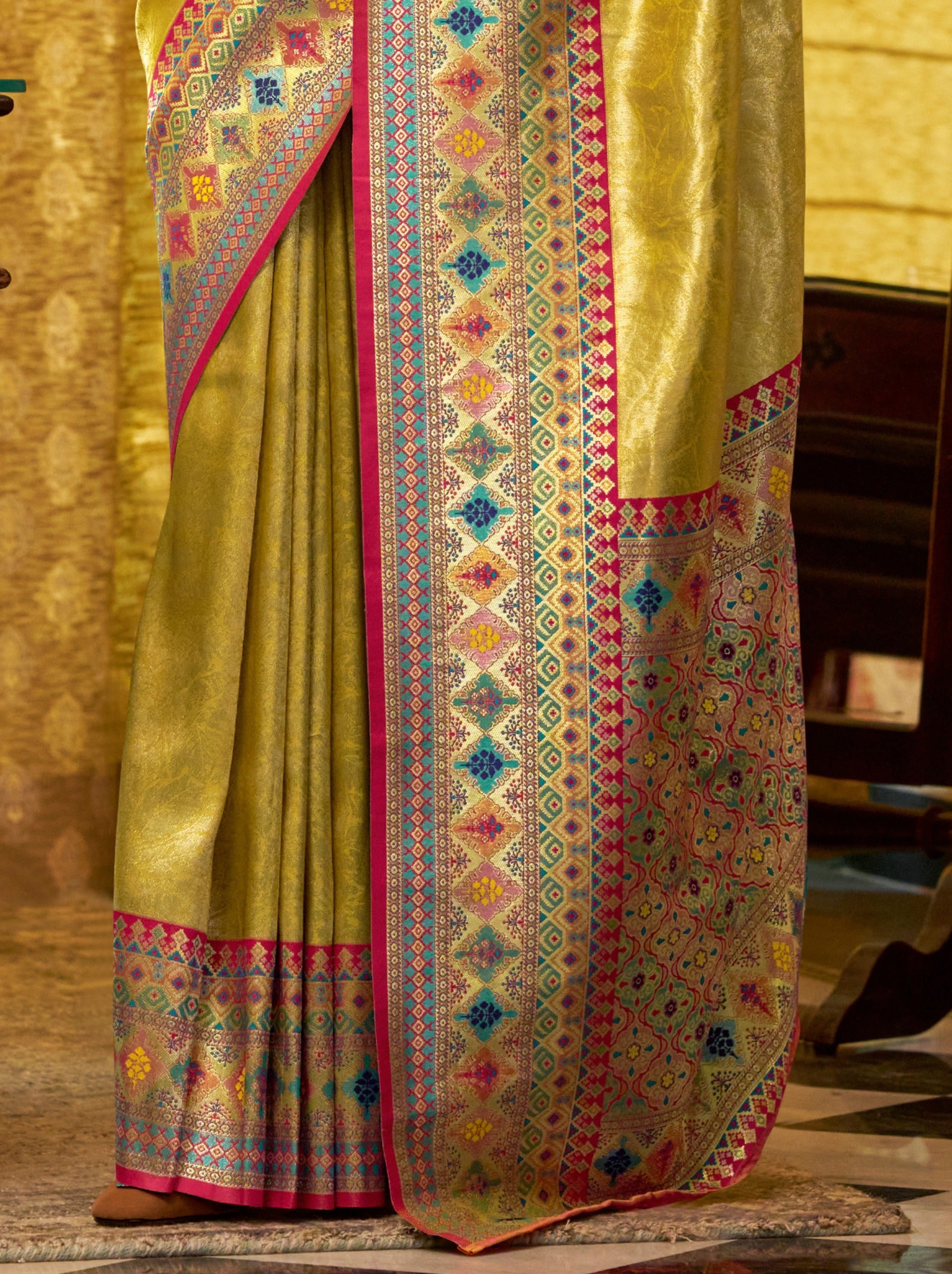 Corn Yellow Fancy Celebration Saree - TrendOye